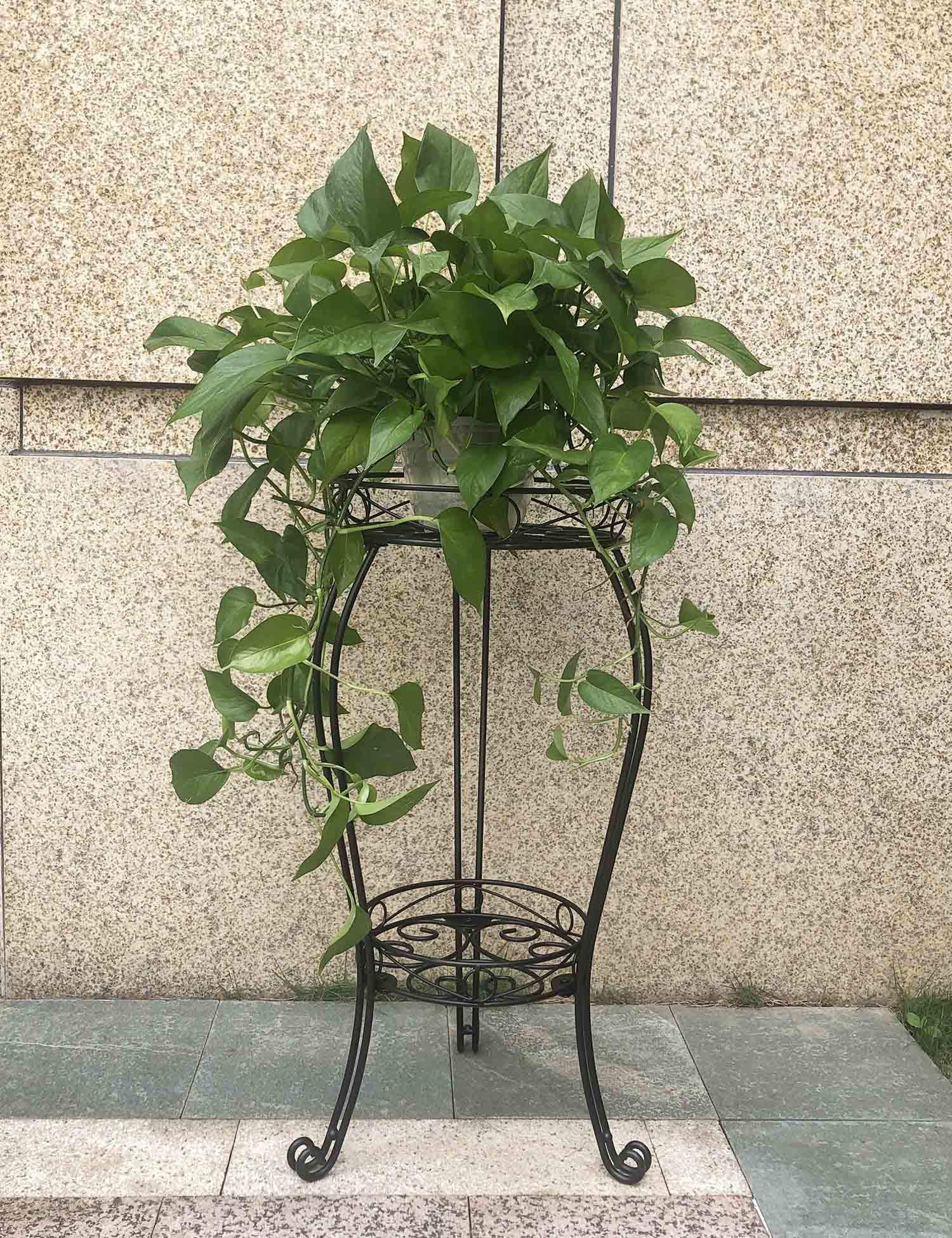 2 Tier 28.4 Inch Tall Metal Plant Stand - Set of 2 Indoor/Outdoor Flower Pot Holder with 6 Inch Height - Perfect for Balcony, Patio, Garden Decor and Home Plant Display