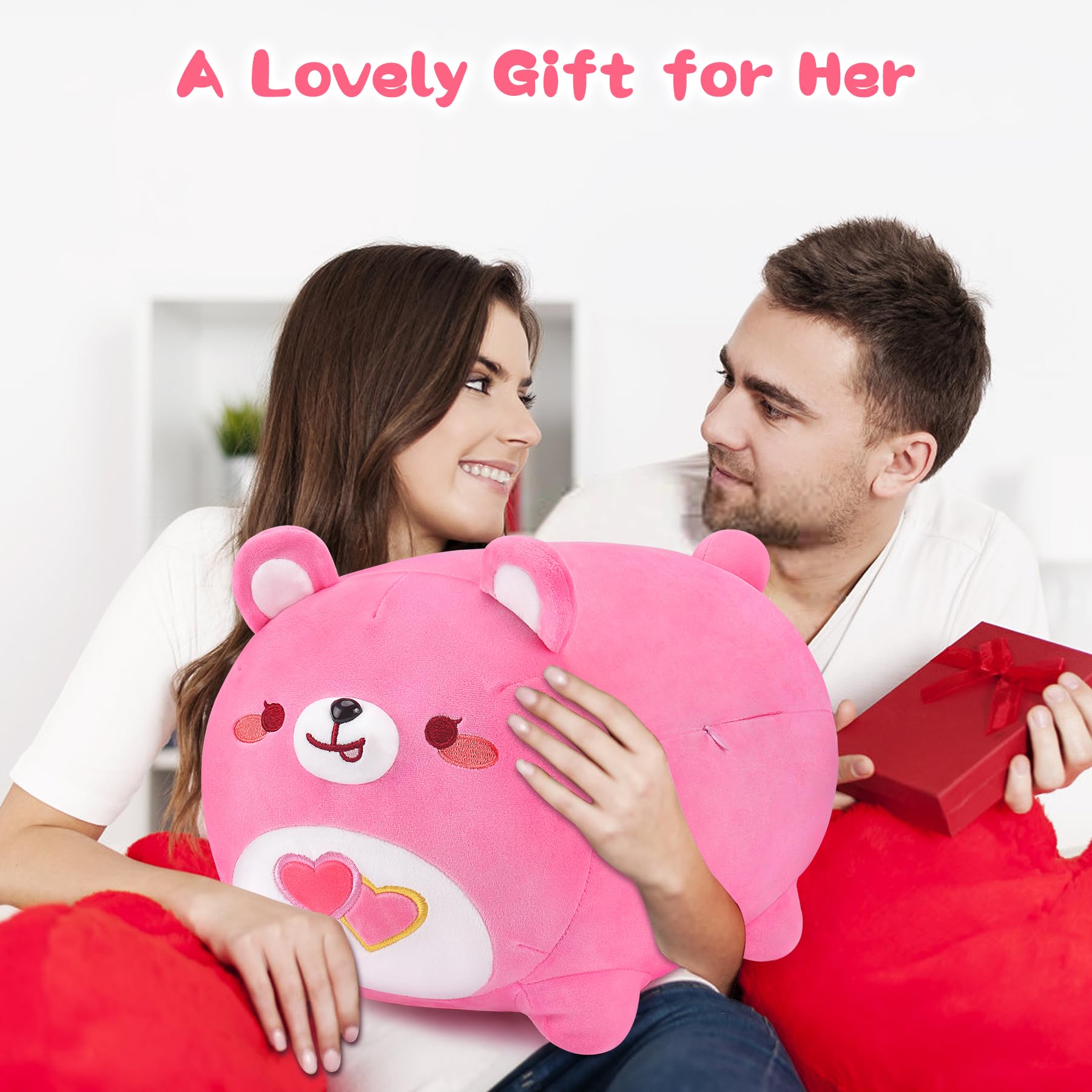 Cute 20'' Pink Heart Bear Plush Stuffed Animal - Soft Anime Teddy Pillow Toy, Perfect Gift for Girlfriend, Kids Birthday Present | Great for Bedroom Decor, Cuddling & Gifts