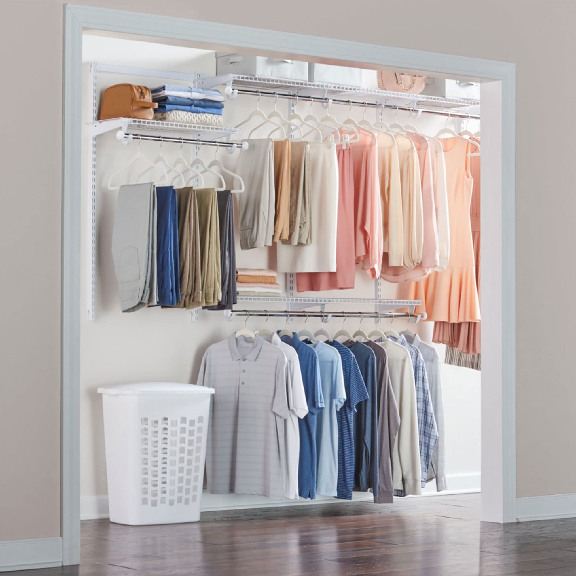 Rubbermaid Configurations 4-8 Feet Expandable Closet Organizer Kit - DIY Custom Hanging & Shelf Storage System, White (2 Pack) - Perfect for Bedroom, Walk-in Closet & Home Organization