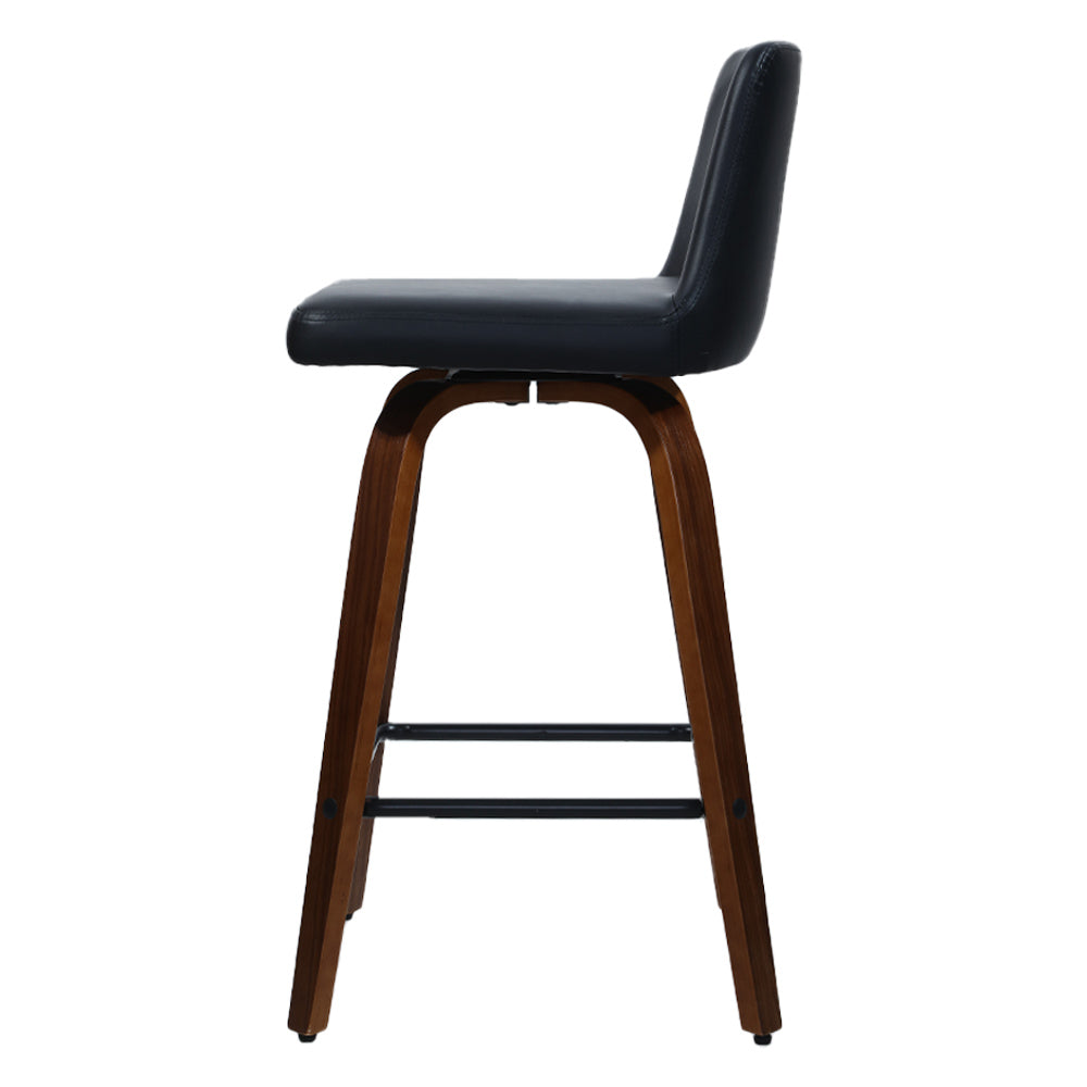 2 Pack Swivel Bar Stools with Leather Padded Seat and Wooden Base - Perfect for Kitchen Island, Home Bar, and Dining Room Decor