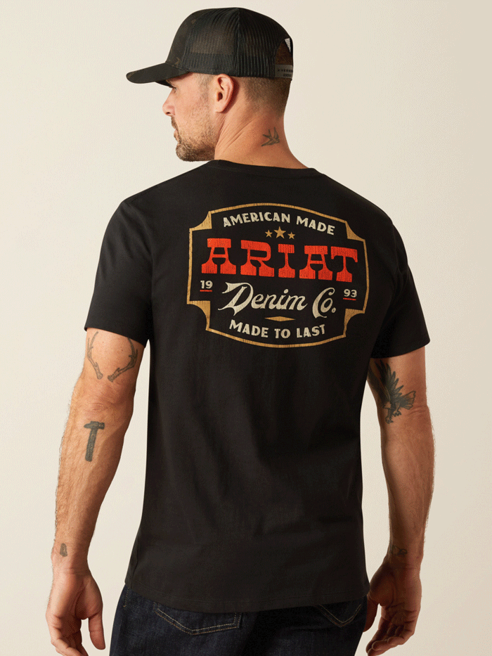 Ariat Men's Denim Badge T-Shirt - 10054006 - Black Cotton Short Sleeve Tee for Casual Wear & Western Style Outfits