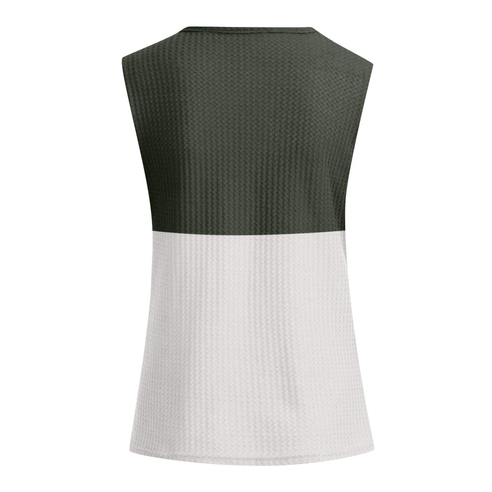 Aniywn Women's Waffle Knit V-Neck Tank Top - Summer Casual Sleeveless Shirt, Loose Fit Blouse with Color Block Design | Perfect for Beach, Vacation & Everyday Wear