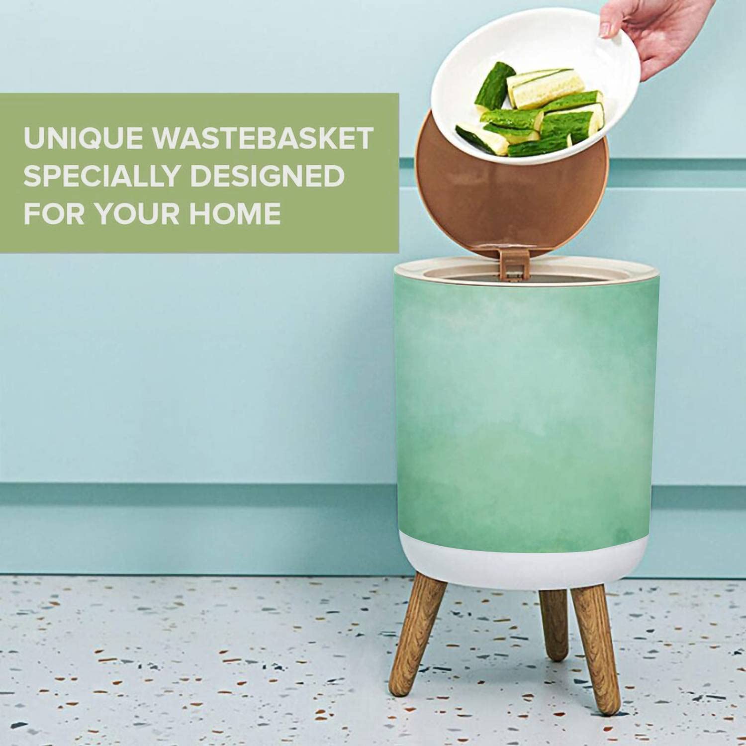 Small Trash Can with Lid - Grunge Marble Art Design, Round Waste Bin with Press Cover, 1.8 Gallon Dog Proof Garbage Bin for Kitchen, Bathroom, Living Room | Perfect for Home, Office & Dorm Use