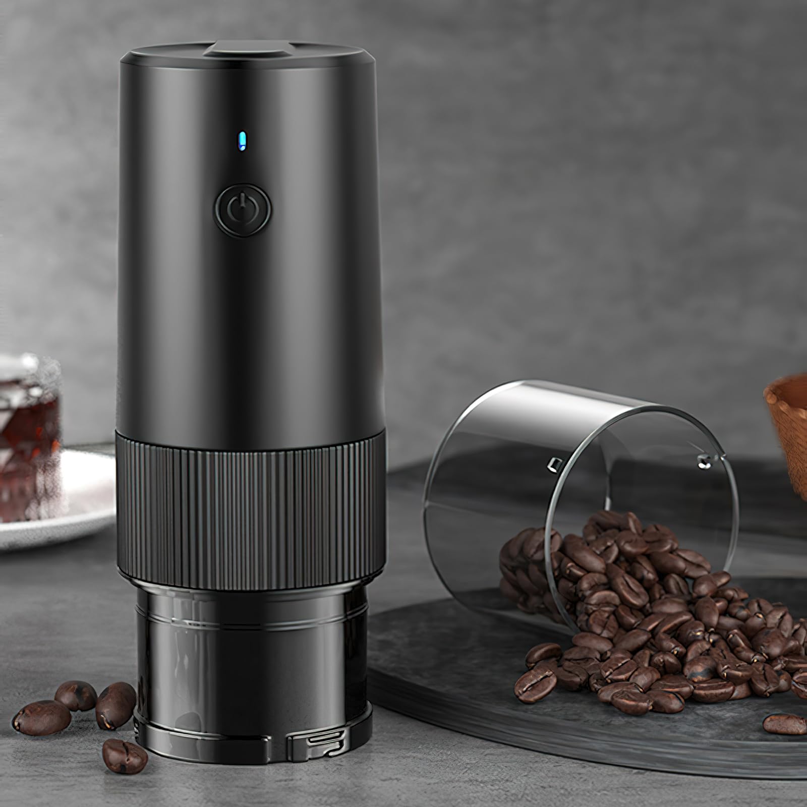 Electric Coffee Grinder with Adjustable Burr - Portable USB Bean Grinder for Espresso, Drip & French Press - Includes Cleaning Brush - Perfect for Home, Office & Travel Use