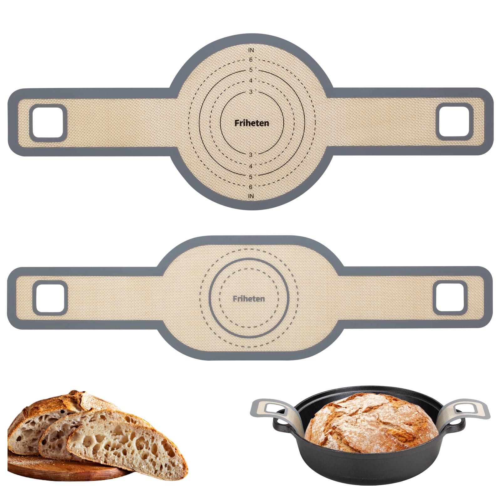Non-Stick Silicone Bread Sling for Dutch Oven - Oval & Round Reusable Baking Mat with Extra Long Handles, Easy to Clean Bread Making Accessories (Gray) - Perfect for Artisan Sourdough, Homemade Bread & Baking Enthusiasts