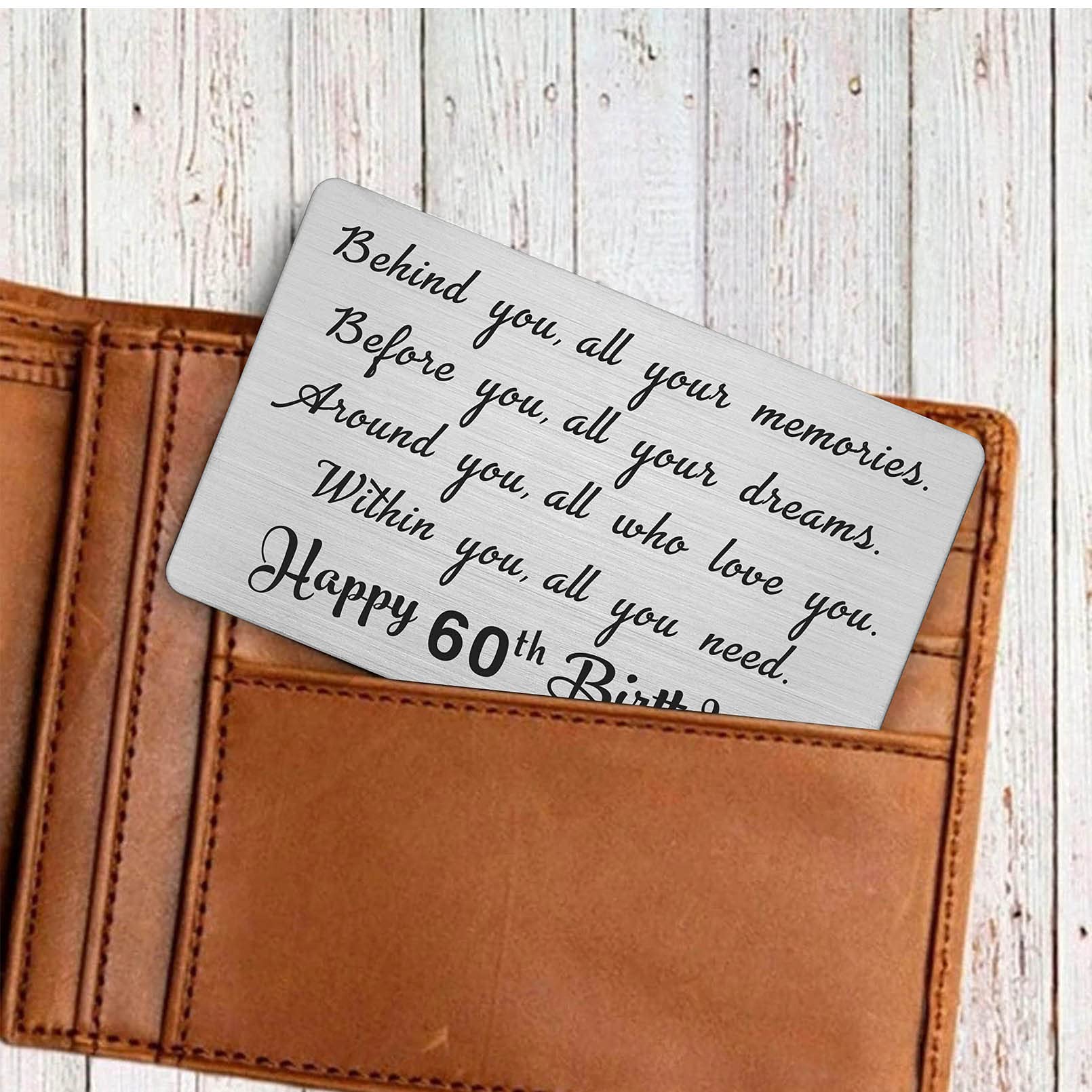 CPLJW 60th Birthday Greeting Card - Engraved Stainless Steel Wallet Card Gift for Women & Men | Funny Birthday Present with Personal Message | Perfect for Milestone Celebrations, Retirement Gifts & Special Occasions