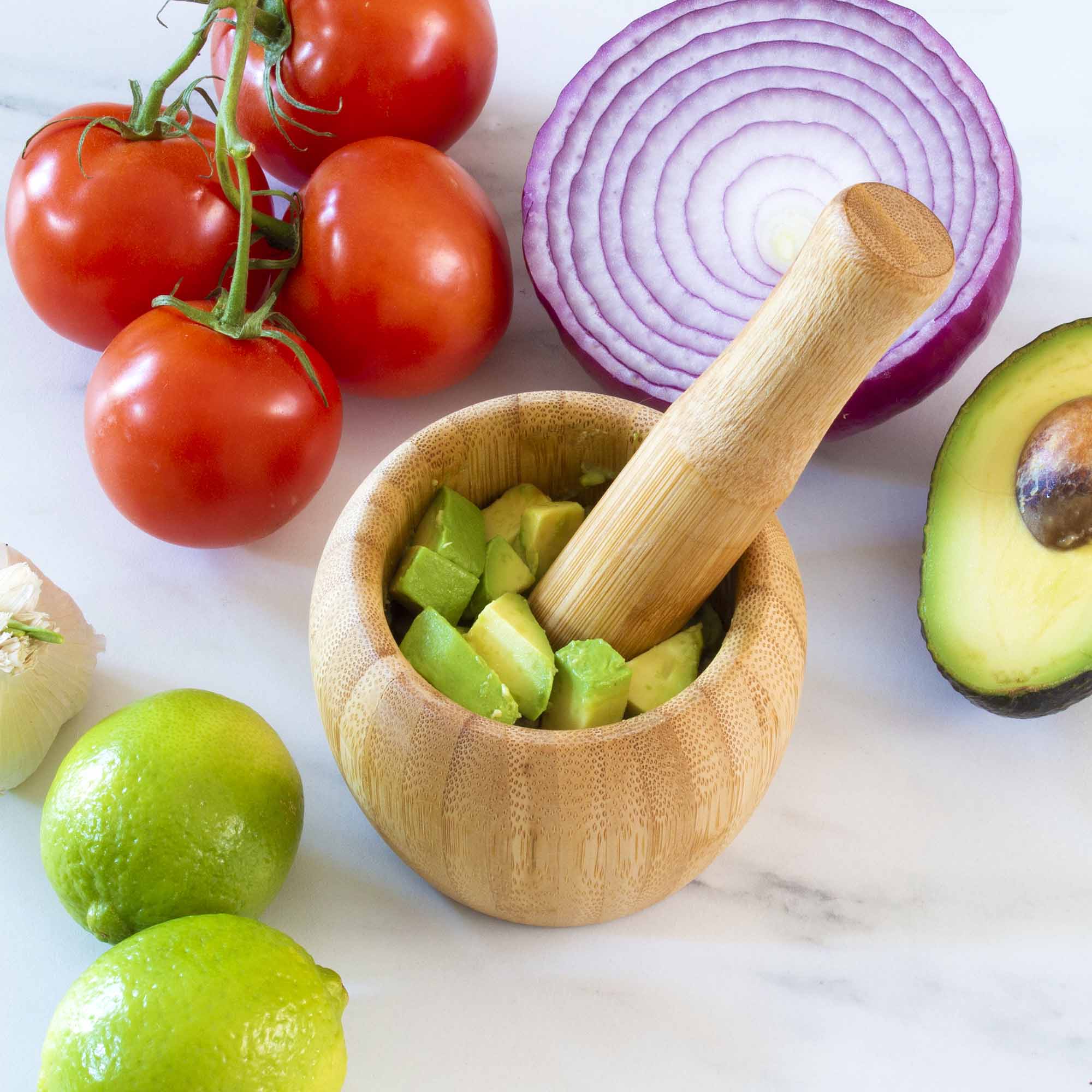 Premium Bamboo Mortar and Pestle Set - Natural Eco-Friendly Spice Grinder & Herb Crusher for Cooking, Ayurveda, and Herbal Remedies - Perfect for Grinding Spices, Crushing Garlic, and Making Fresh Guacamole