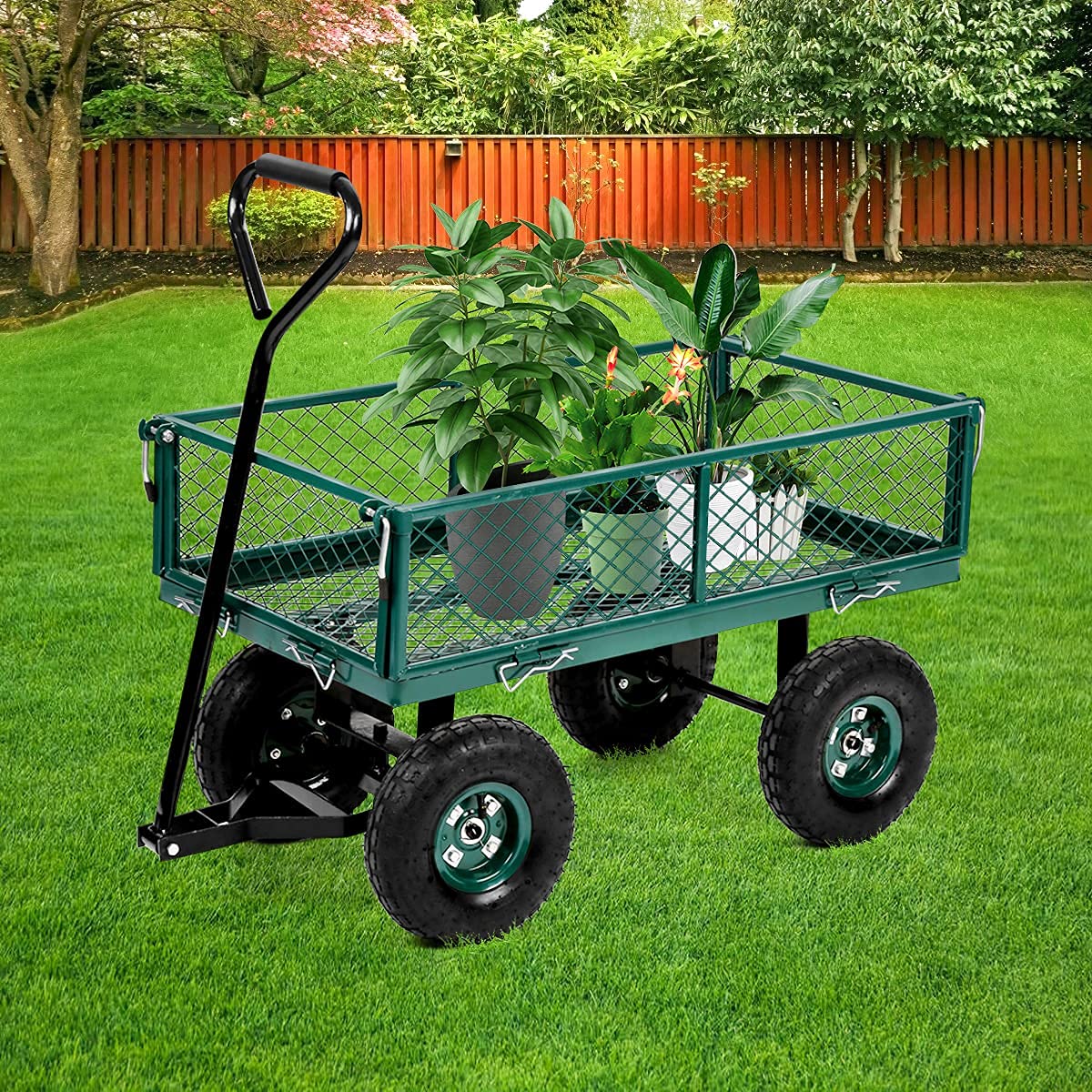 Heavy Duty 400 lbs Folding Garden Utility Wagon Cart with Steel Frame - Dump Wagon for Outdoor, Beach, Lawn, Yard, Farm & Ranch - Perfect for Material Transport, Gardening, Patio Use & Beach Trips (Green)