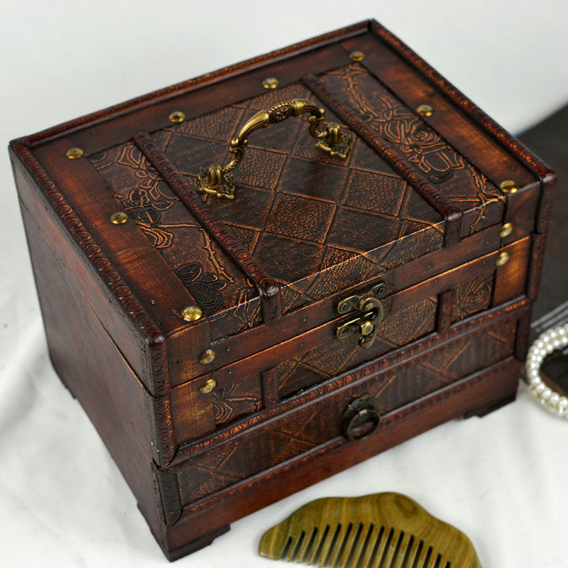 Elegant Wooden Jewelry Box with Mirror - Organize Necklaces, Rings & Earrings - Perfect for Bedroom Vanity & Travel