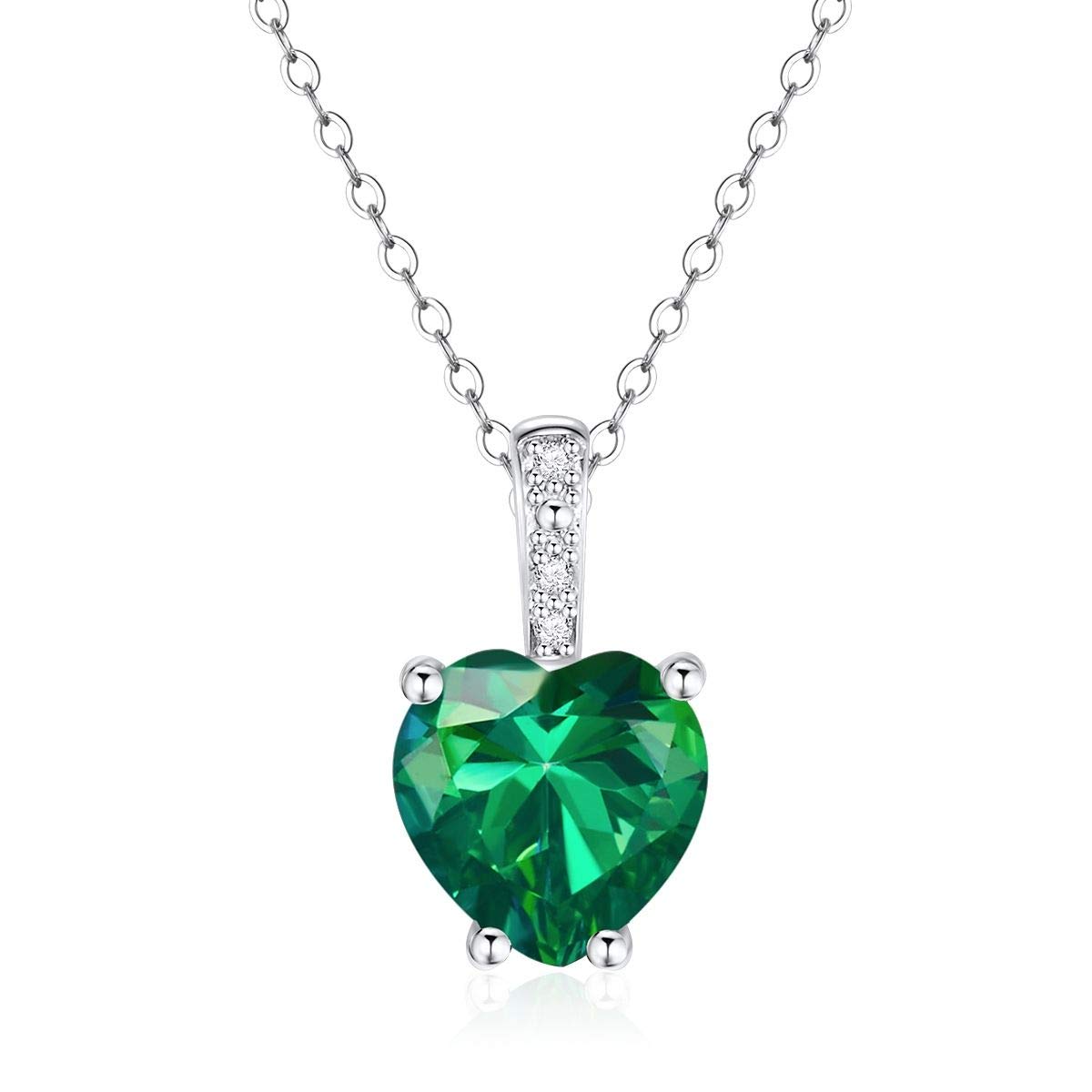 10K White Gold Heart-Shaped Imitation Gem Pendant with Diamond & Emerald Accents - Elegant Jewelry Gift for Women - Perfect for Anniversaries, Birthdays & Valentine's Day
