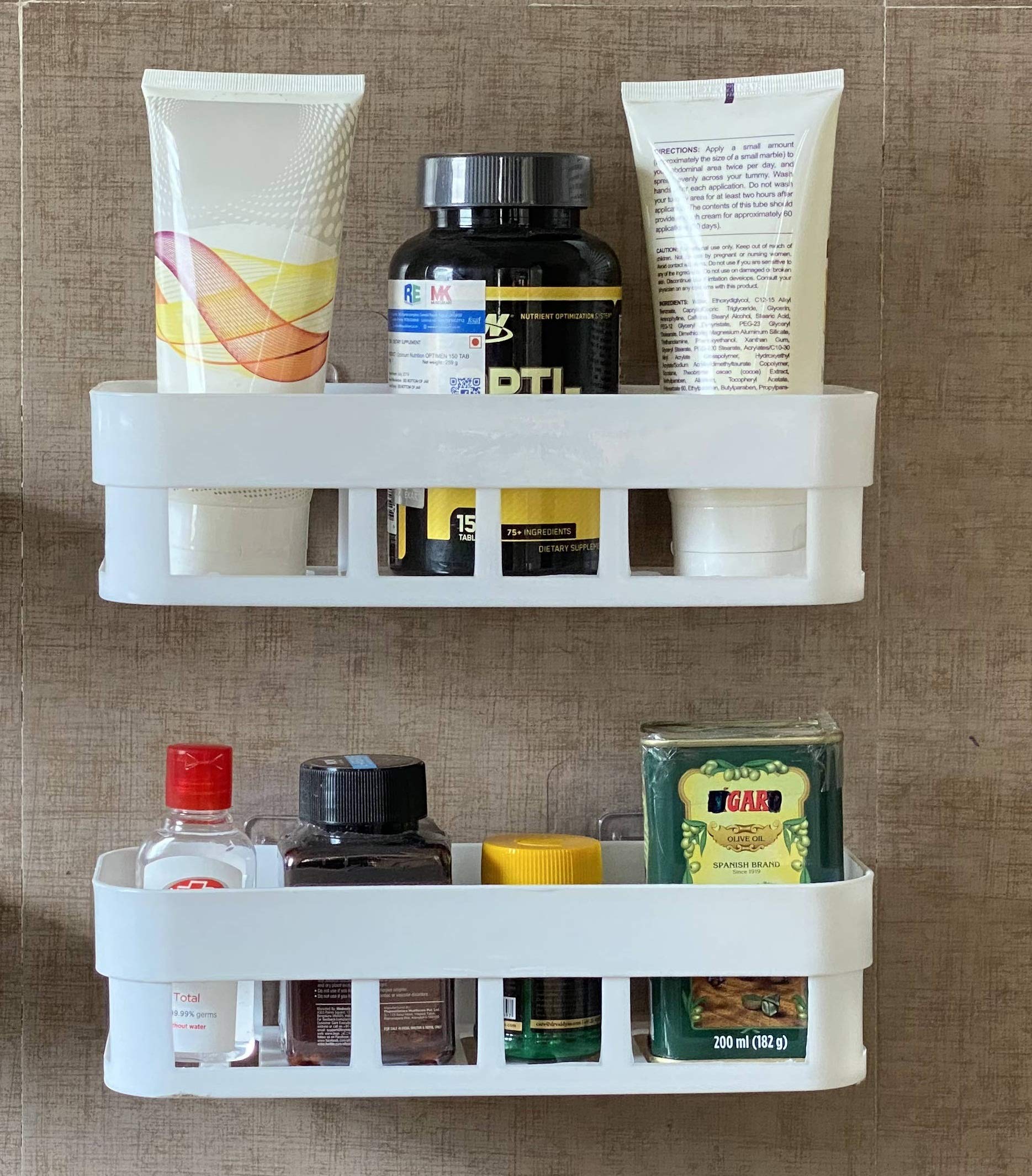 FosCadit 2-Pack White Plastic Wall Mounted Bathroom Shelf Organizer Set - Multipurpose Storage Racks for Home, Washroom, Basin & Kitchen - Perfect for Toiletries, Cosmetics, Kitchen Supplies & Bath Accessories