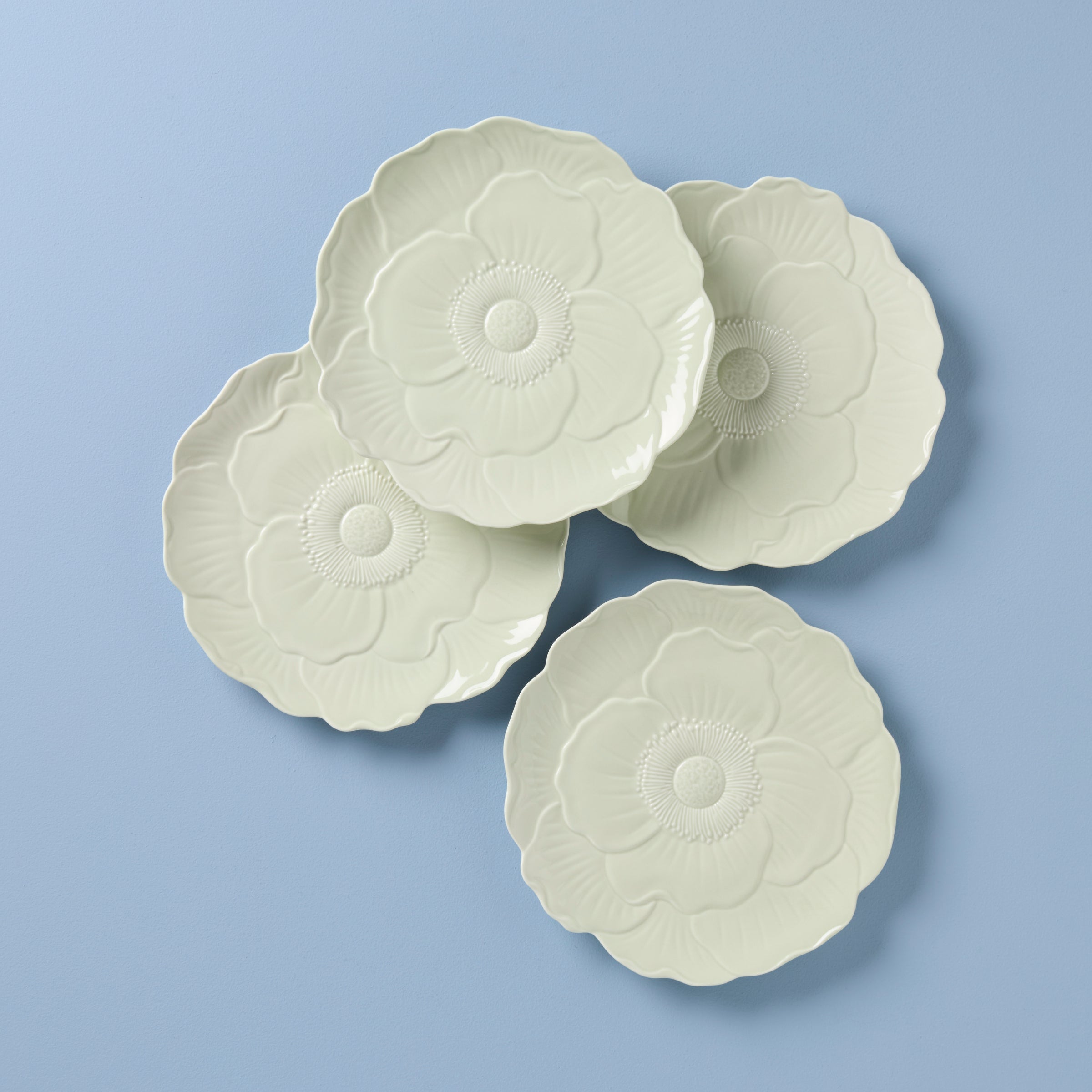 Butterfly Meadow Floral Green Accent Plates - Set of 4 Decorative Dinner Plates for Spring Table Setting, Garden Party & Home Decor