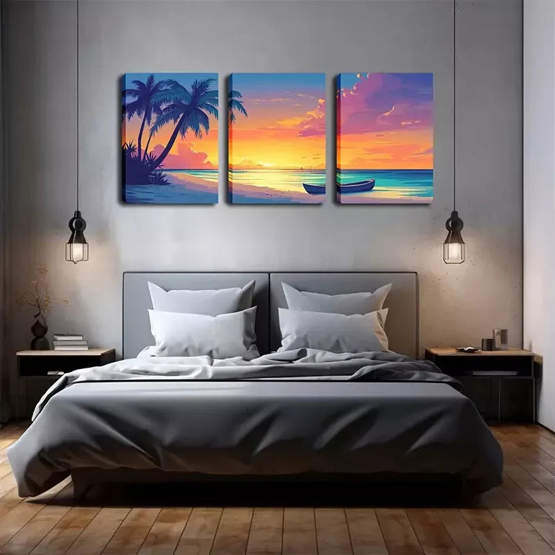 3-Piece Coastal Beach Scene Oil Painting Wall Art Set - Framed Canvas 40x60cm (16x24in) - High Quality Print - Ready to Hang - Australian Made - Perfect for Living Room, Bedroom & Beach House Decor