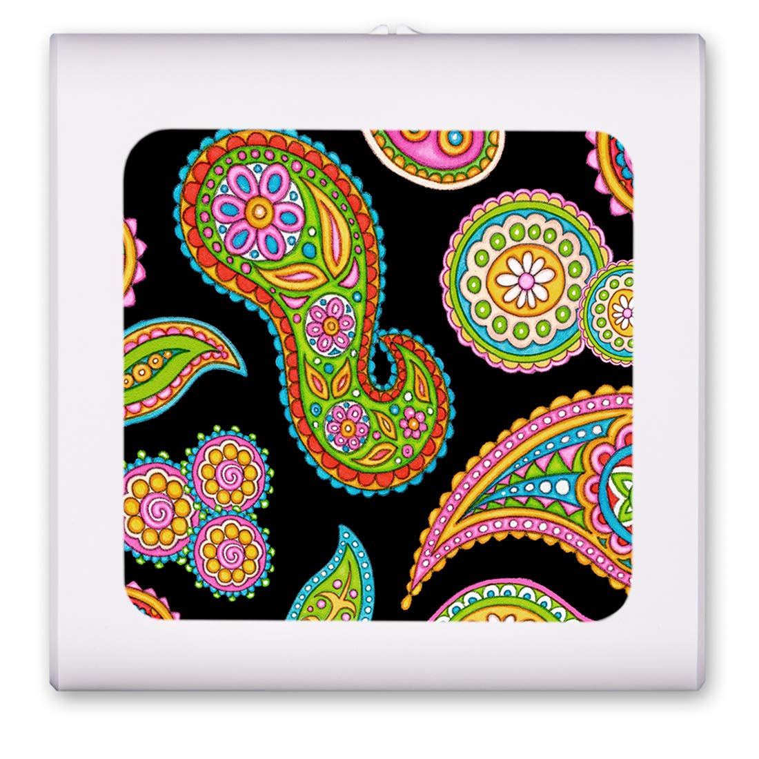 Dimmable LED Night Light with Auto On/Off Sensor - Adjustable Brightness Warm White Light for Bathroom, Hallway, Nursery & Bedroom - Rainbow Paisley Design by Dan Morris - Perfect for Safe Nighttime Navigation and Kids' Rooms