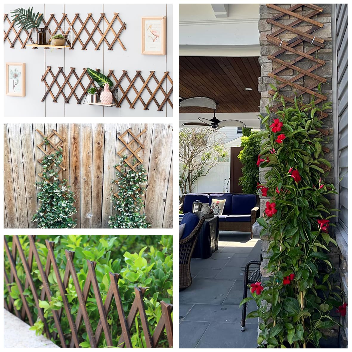 Expandable Wooden Garden Trellis for Climbing Plants - Sturdy Lattice Wall Fence for Ivy, Roses & Clematis - Outdoor Patio Decor & Vertical Garden Support (Perfect for Backyards, Balconies & Small Spaces)
