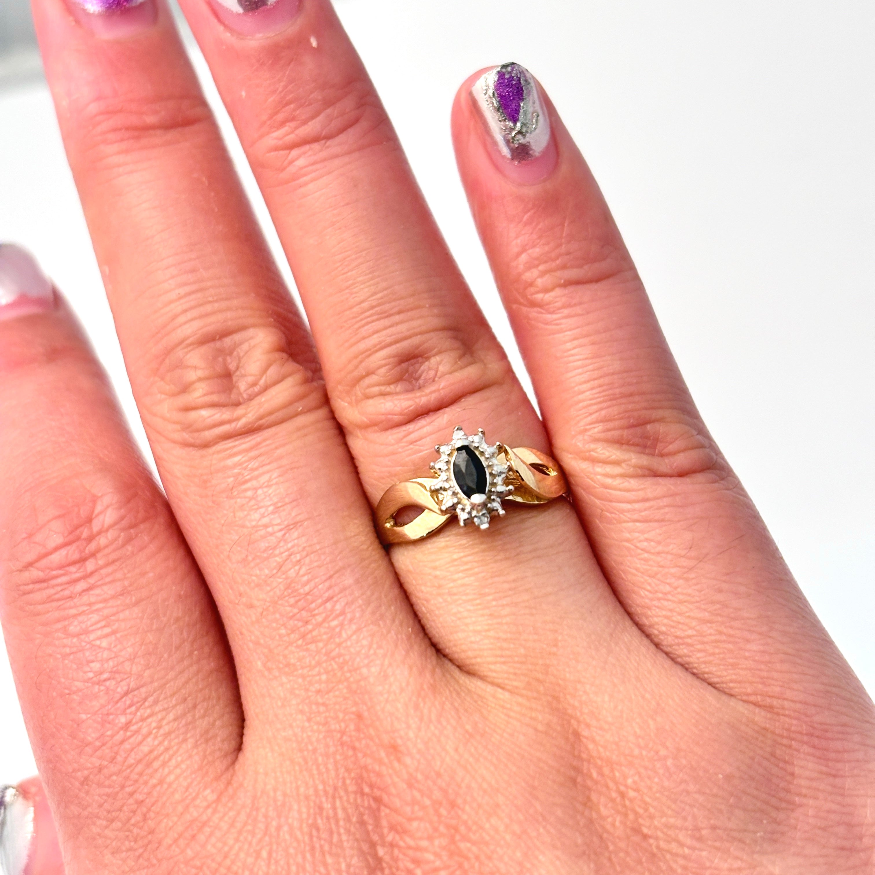 10K Yellow Gold Sapphire and Diamond Ring - 0.17ct Sapphire & 0.01ctw Diamonds - Size 6.5 - Elegant Engagement, Wedding, Anniversary Gift for Her
