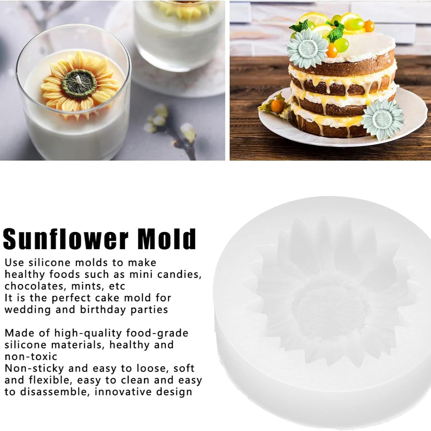 Premium Single Cavity Sunflower Fondant Mold - Large Chrysanthemum & Daisy Flower Silicone Mould for Cake Decorating, Chocolate, Candy, Soap, Resin Crafts | Perfect for Wedding Cakes, Birthday Parties & DIY Home Decor Projects