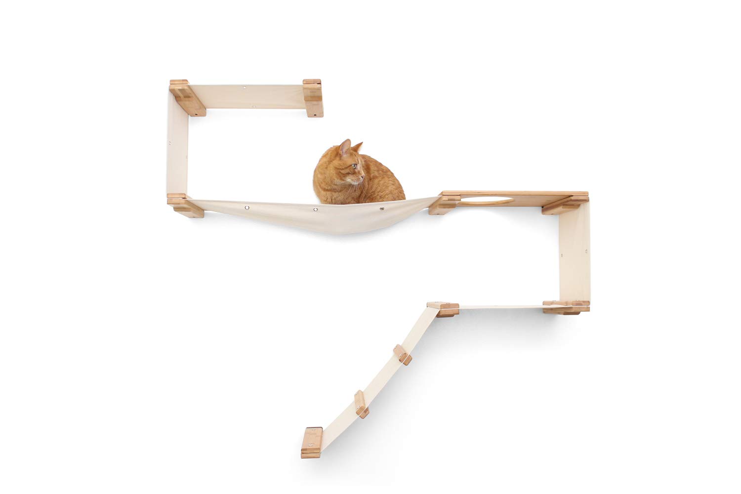 Premium Cat Wall Mounted Play Condo - Modular Bamboo Cat Tree with Sisal Scratching Pole & Hammock - 18
