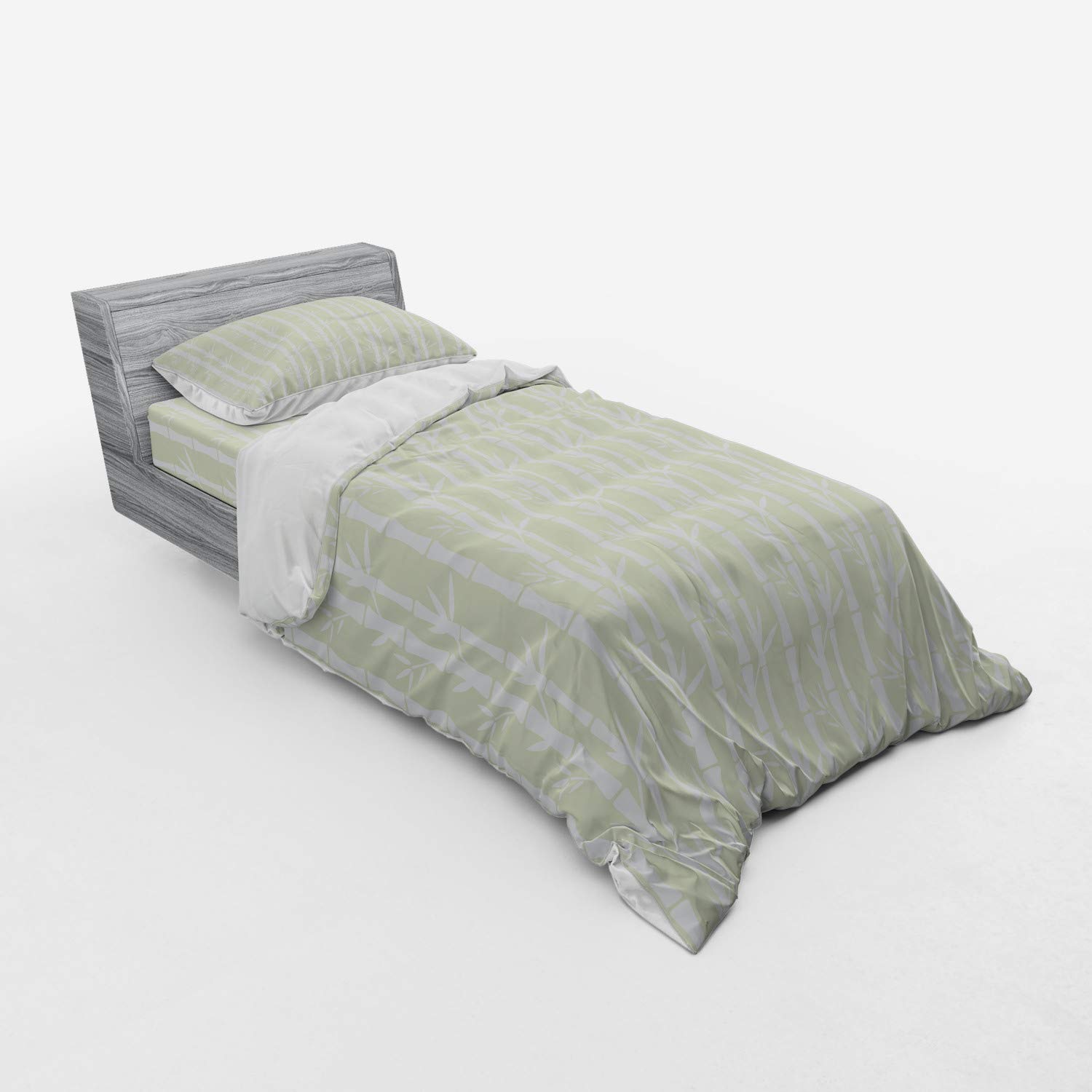 Ambesonne Tropical Duvet Cover Set - Rainforest Themed Tree Branches & Leaves Silhouette Bedding | 3-Piece Twin Size Set with Sham & Fitted Sheet in Eggshell White | Perfect for Summer Bedroom Decor, Jungle Theme Rooms & Nature-Inspired Home Styling