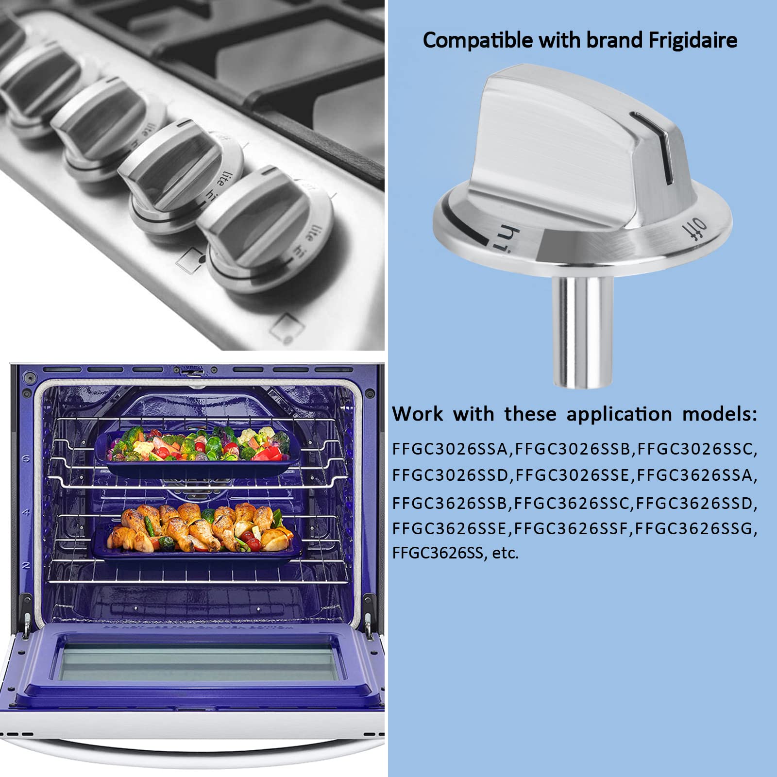 5-Pack Long Stem Stove Knobs Replacement Parts - Compatible with Frigidaire Gas Stove Range Oven (Model 5304525746 & 5304504839) - Durable Kitchen Appliance Accessories for Gas Stove Repair & Maintenance