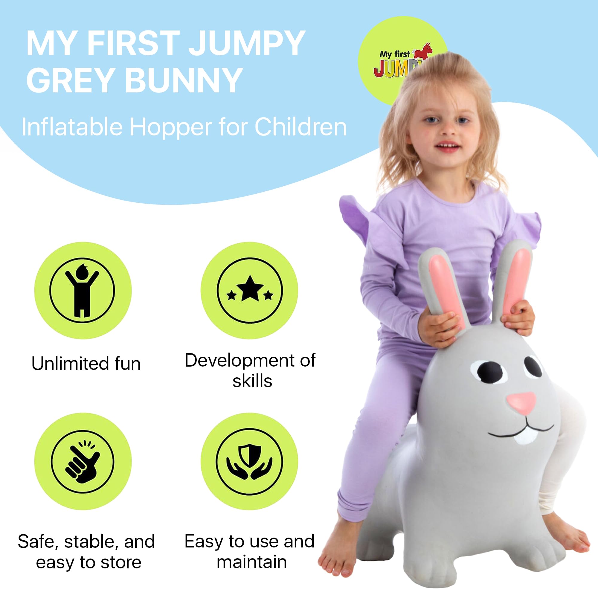 GERARDO'S Jumpy Toddler Bouncer - Animal Bouncy Bunny Ride-On Toy for Kids Ages 1-3 - Inflatable Hopper for Boys & Girls - Indoor Outdoor Bouncing Toy - Perfect for Birthday Gifts, Playtime & Exercise