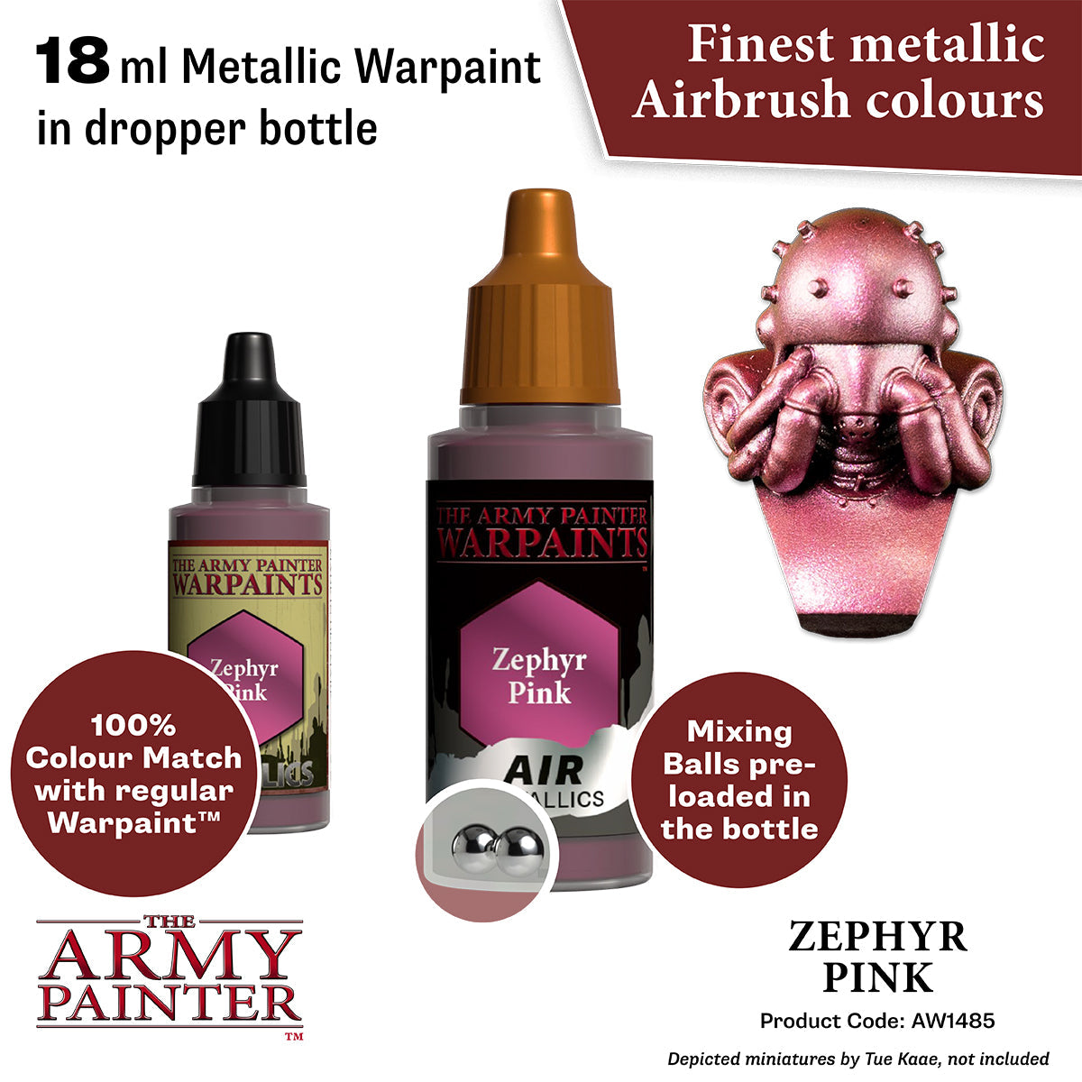 Warpaints Air Metallics: Zephyr Pink Metallic Acrylic Paint - Premium Airbrush Paint for Model Kits, Miniatures & Cosplay Makeup