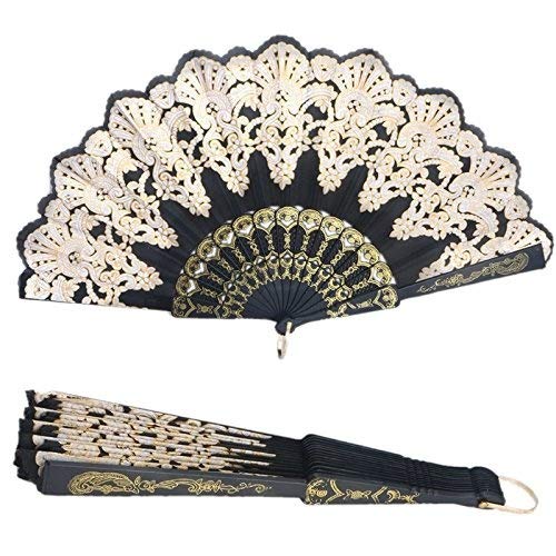 KOFUN Handheld Folding Fan - Elegant Black Spanish Style Wedding Fans for Bridesmaids, Perfect for Christmas Parties, Proms & Dance Events - Decorative Floral Hand Fan for Women's Accessories & Photo Props