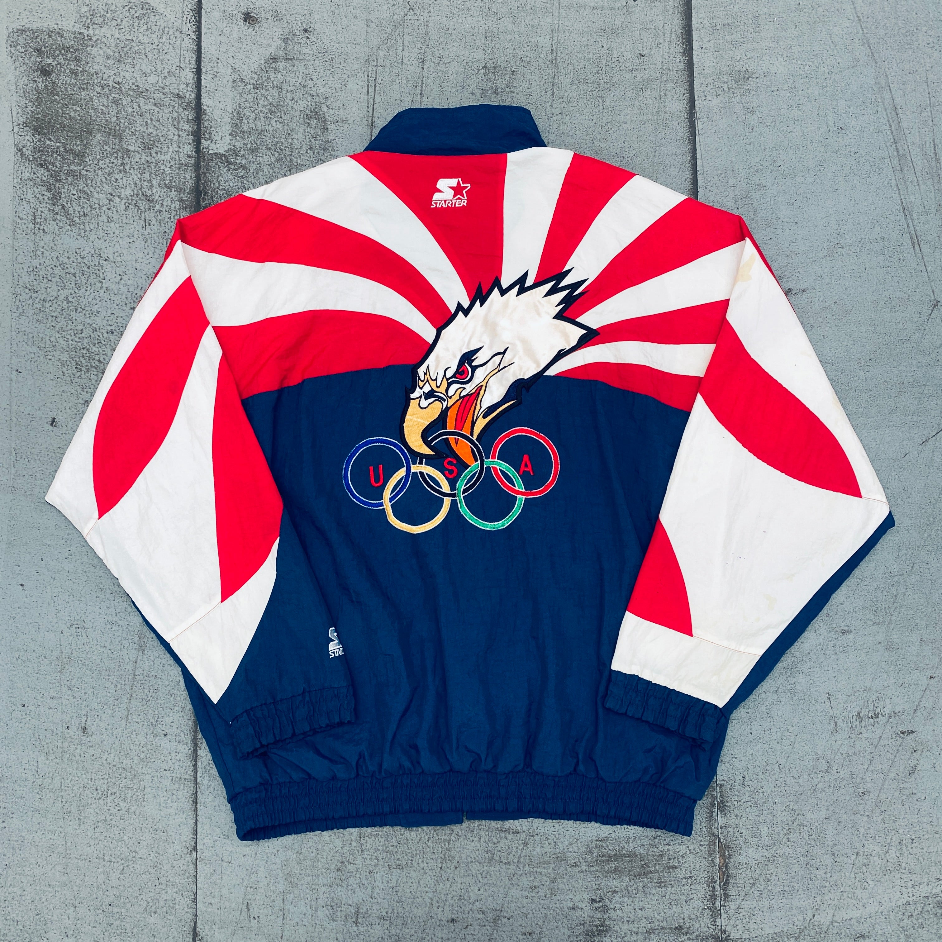 1996 Atlanta Olympics Team USA Screaming Eagle Full-Zip Starter Windbreaker Jacket - XXL - Vintage Sports Apparel for Collectors & Fans - Perfect for Casual Wear, Sports Events & Retro Fashion
