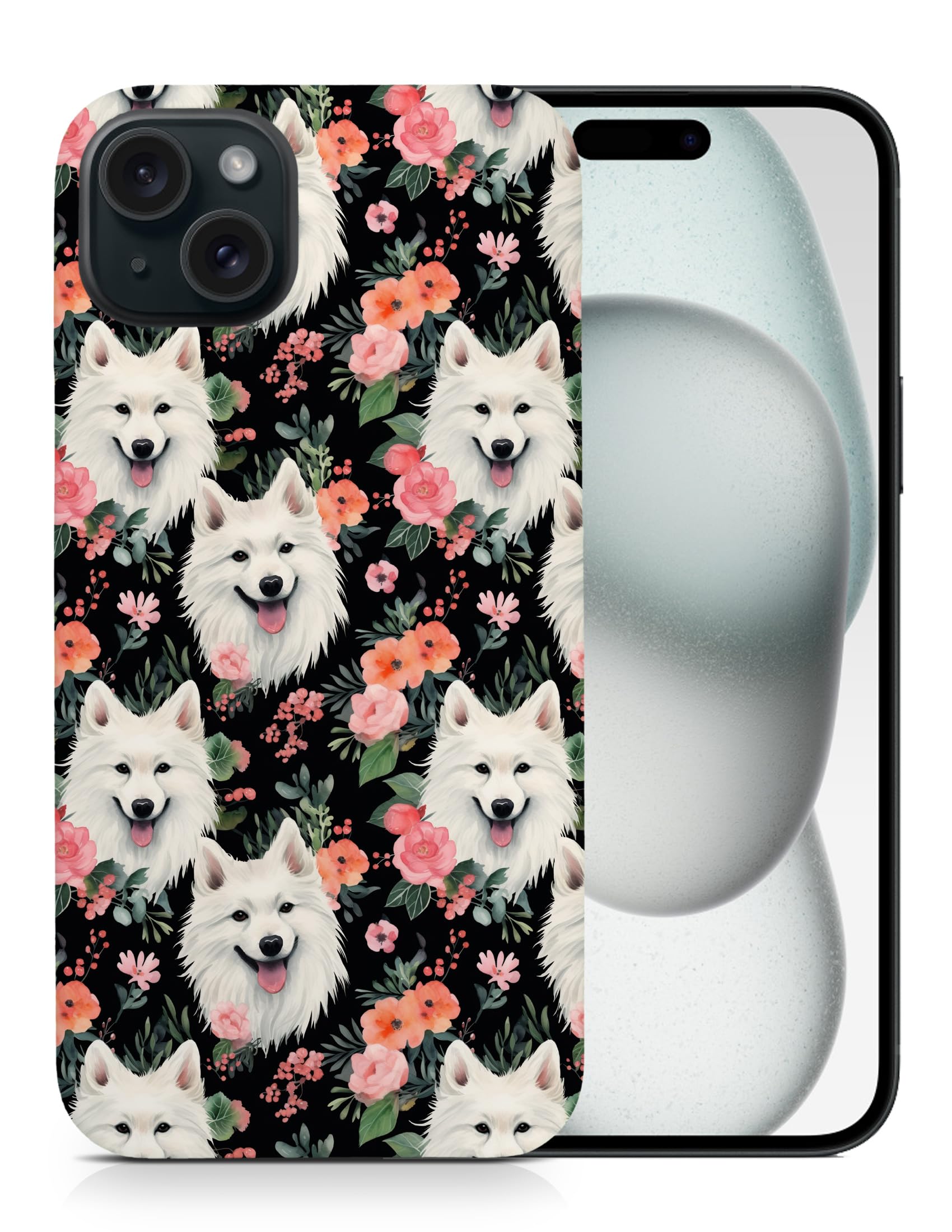 American Eskimo Dog Puppy Pattern Polycarbonate Phone Case for Apple iPhone 15 Plus - Cute Protective Cover for Everyday Use & Outdoor Adventures