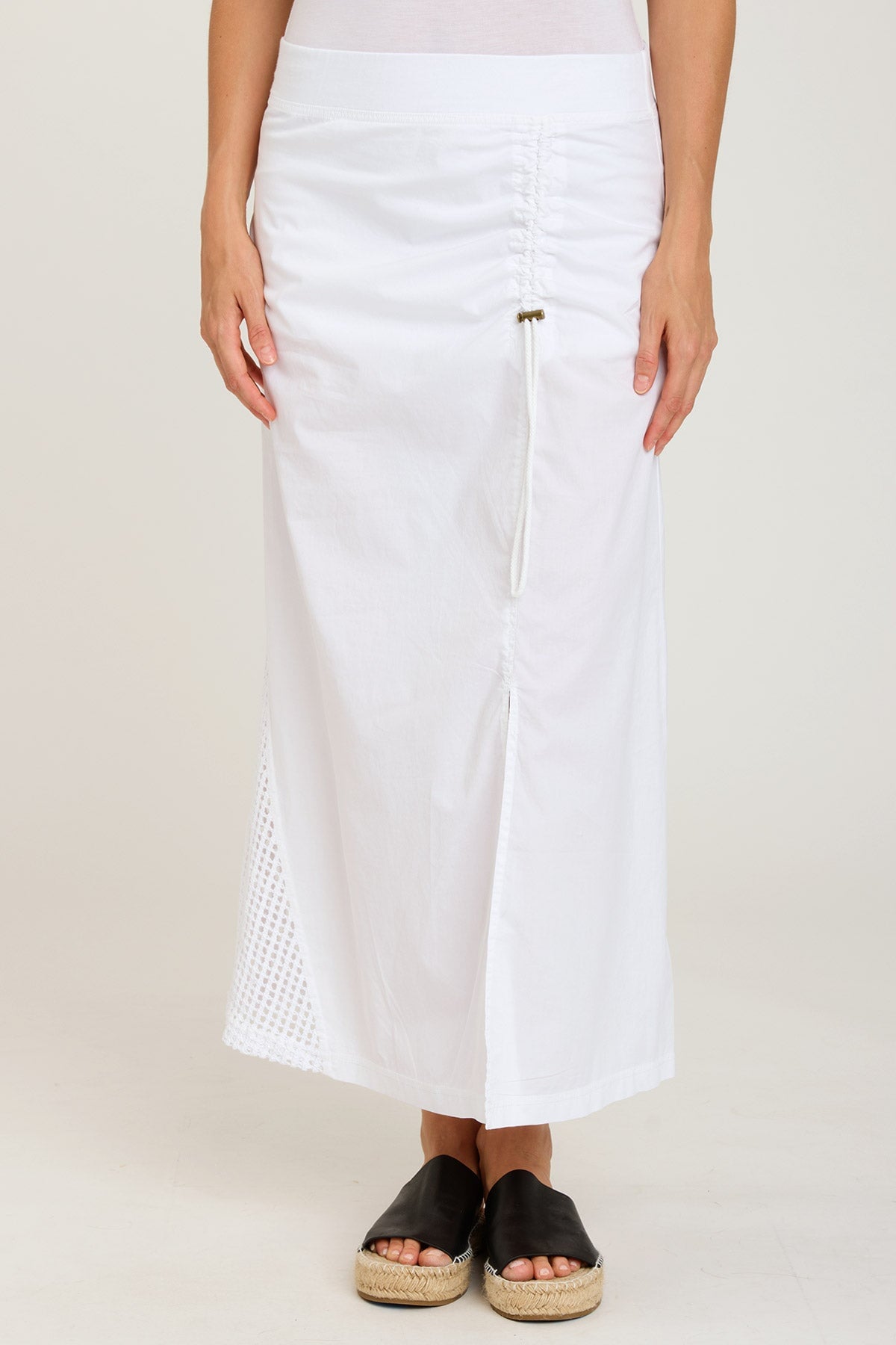 Rorelle Women's White Flowy Midi Skirt - Elegant A-Line Design for Casual Wear, Office & Summer Outfits