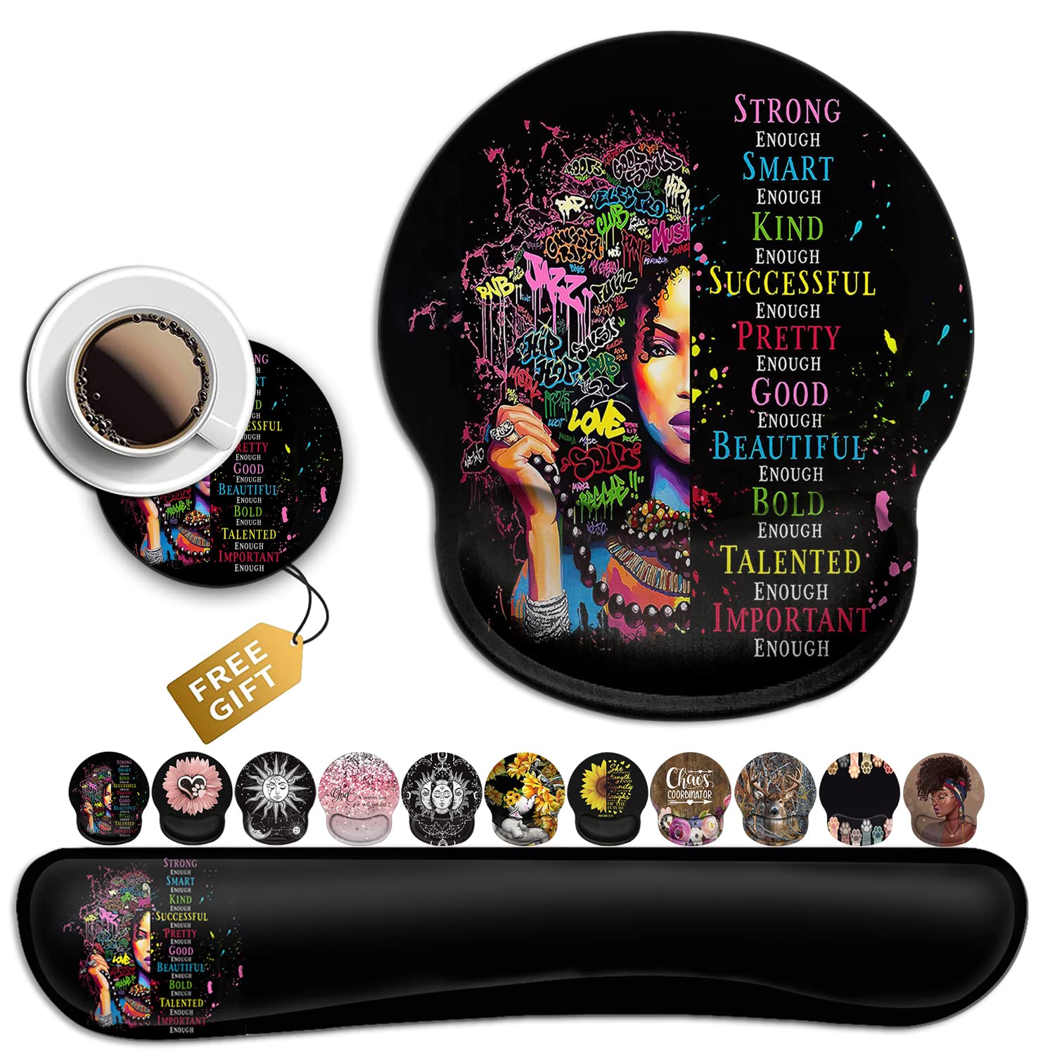 Ergonomic Mouse Pad with Wrist Support Gel - Comfortable Wireless Mouse Pad for Pain Relief, Non-Slip Rubber Base - Inspirational Office Accessories for African American Women - Perfect for Home & Office Workspaces