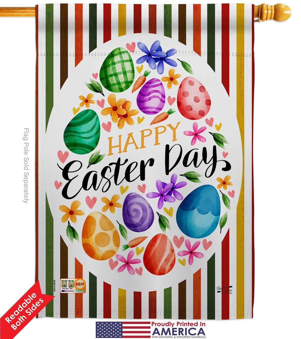Double-Sided Easter Bunny Egg House Flag - 28x40 Inch Spring Holiday Decoration Made in USA | Christian Seasonal Yard Banner for Easter Celebrations & Outdoor Decor