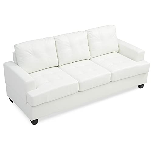 Glory Furniture Sandridge White Faux Leather Sofa - Modern Living Room Couch for Small Spaces & Apartments