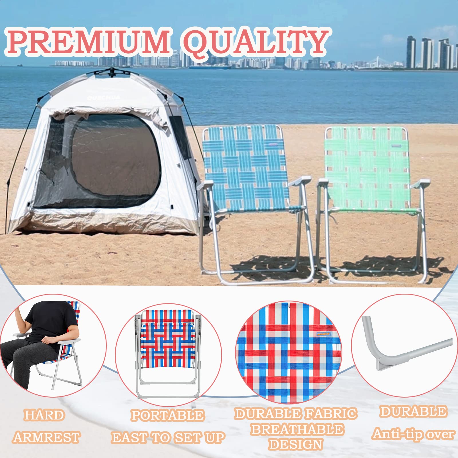 WEJOY Extra Wide Oversized Folding Beach Chair - Lightweight Aluminum Webbed Lawn Chair for Adults, Portable Camping Chair with Off-Ground Design - Perfect for Beach, Backyard, Picnics, Camping & Indoor Use