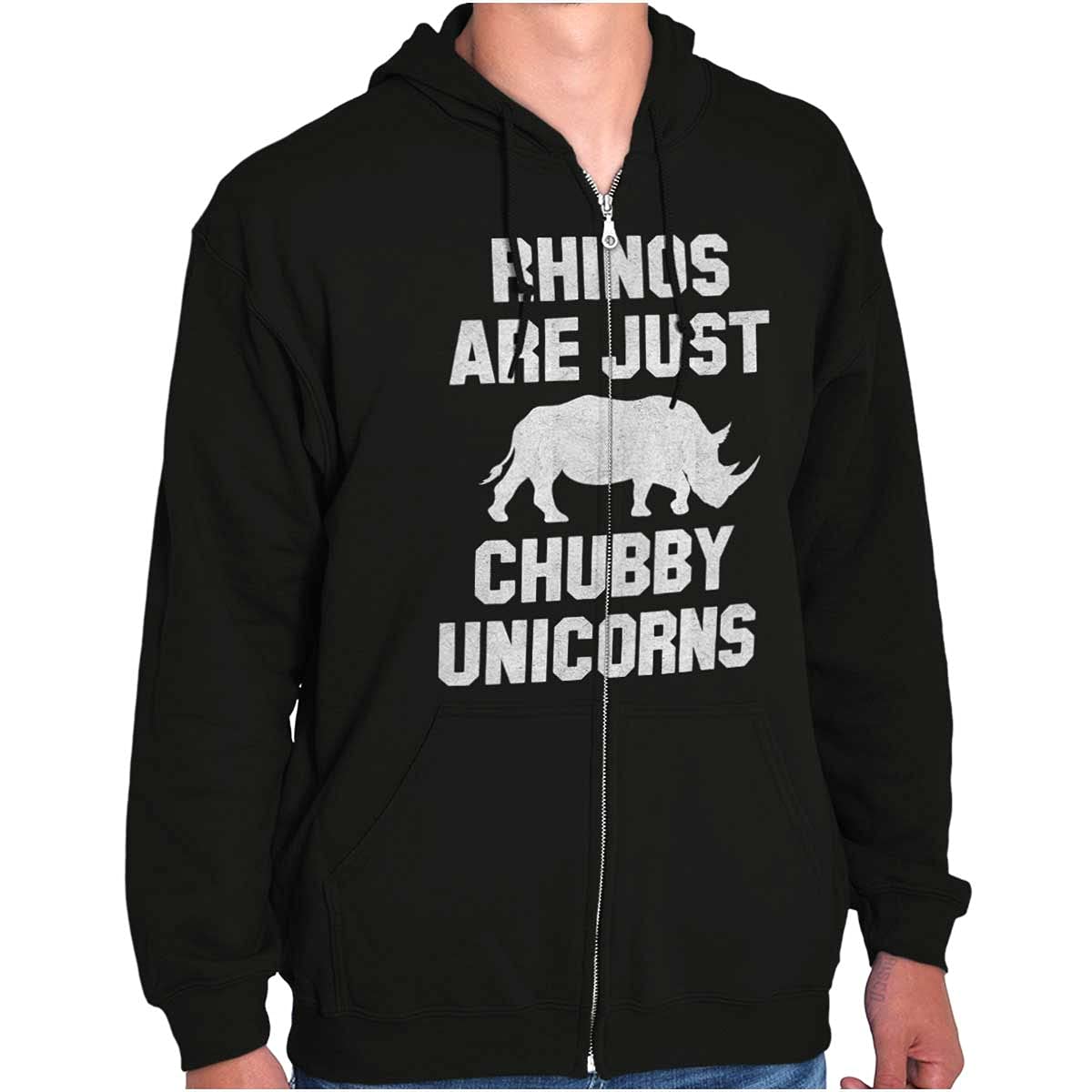 Rhinos Are Just Chubby Unicorns Zip Up Hoodie for Men & Women - Casual Streetwear, Funny Graphic Pullover for Everyday Wear