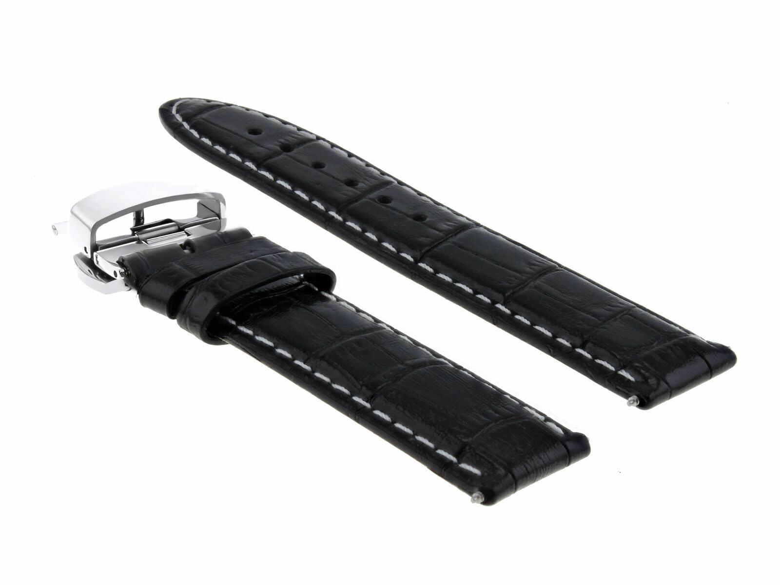 Premium 19mm Genuine Leather Watch Band Strap with Clasp - Compatible with Montblanc Watches (Black with White Stitching) | Replacement Watch Strap for Business, Formal & Everyday Wear