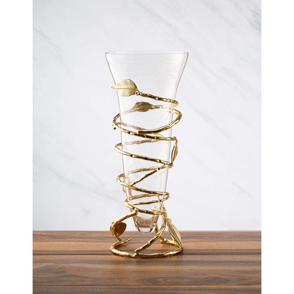 Elegant Gold Leaf Centerpiece Vase - Modern Home Decor for Dining Table, Wedding, and Living Room Decoration