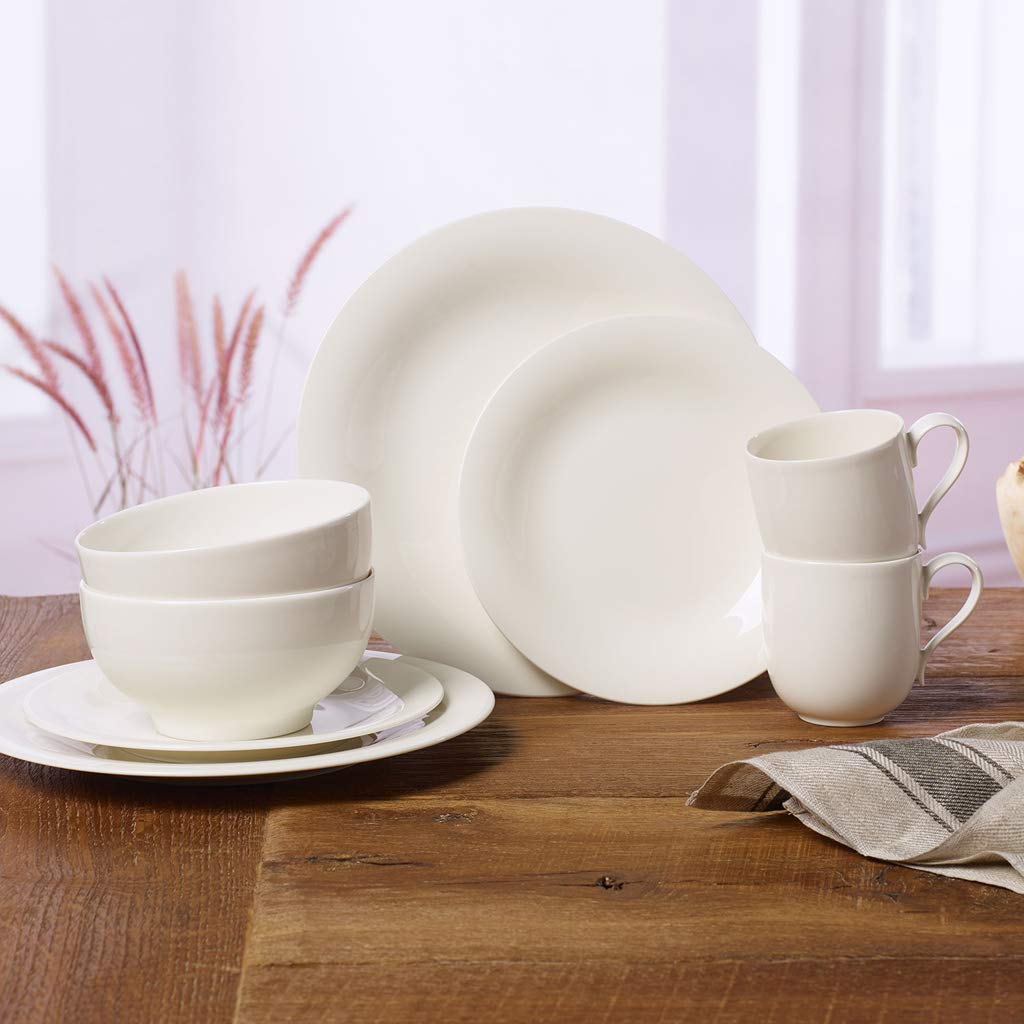 Villeroy & Boch New Cottage Basic 4-Piece Dinner Plate Set - Elegant Porcelain Tableware for Fine Dining, Home Entertaining & Special Occasions