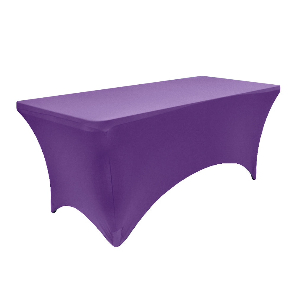 6 FT Rectangular Spandex Table Cover - Purple, Durable & Wrinkle-Resistant for Banquets, Weddings & Events