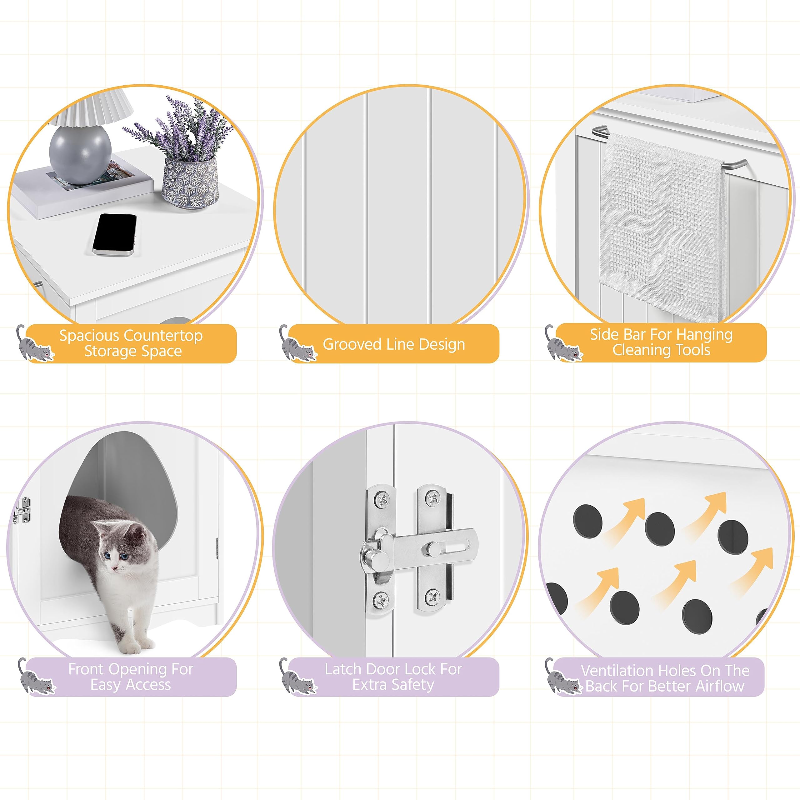 Yaheetech Wooden Cat Litter Box Enclosure Furniture with Towel Bar - Hidden Litter Box Cabinet, Dog Proof Indoor Cat House & Side End Table in White - Perfect for Small Spaces & Pet-Friendly Home Decor