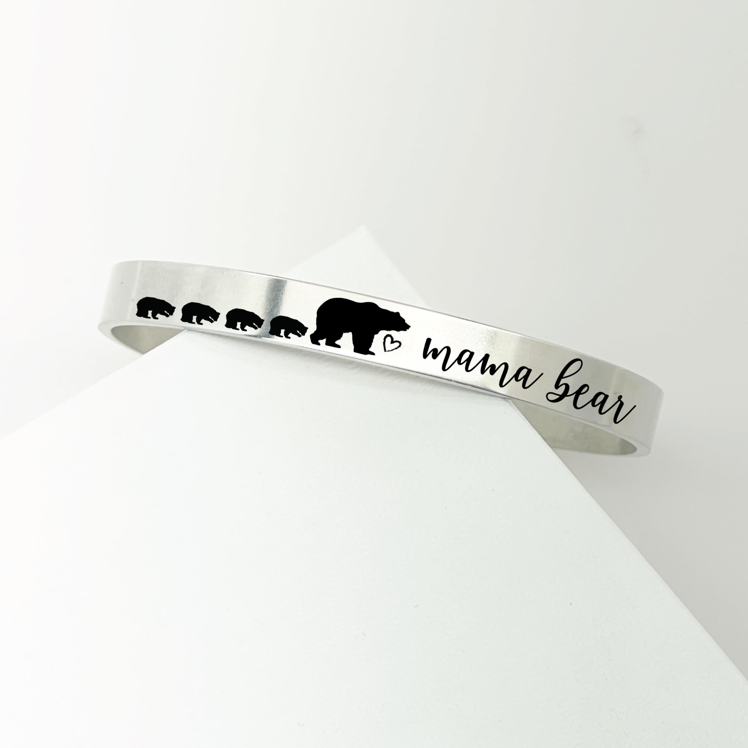 Mama Bear 4 Cub Cuff Bracelet - Sterling Silver Mom Jewelry Gift for Birthday, Christmas, Mother's Day - Perfect for Moms, Grandmas & Special Women - FBA-MAMA-BEAR-CUFF (4 Cubs) | Ideal for Everyday Wear, Special Occasions & Heartfelt Gifting