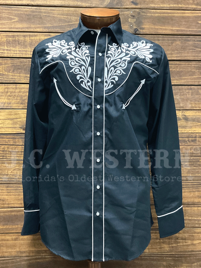 Men's Western Embroidered Shirt - Rangers 181CA01 Black Cowboy Style Shirt for Rodeo, Country Music Festivals & Casual Wear