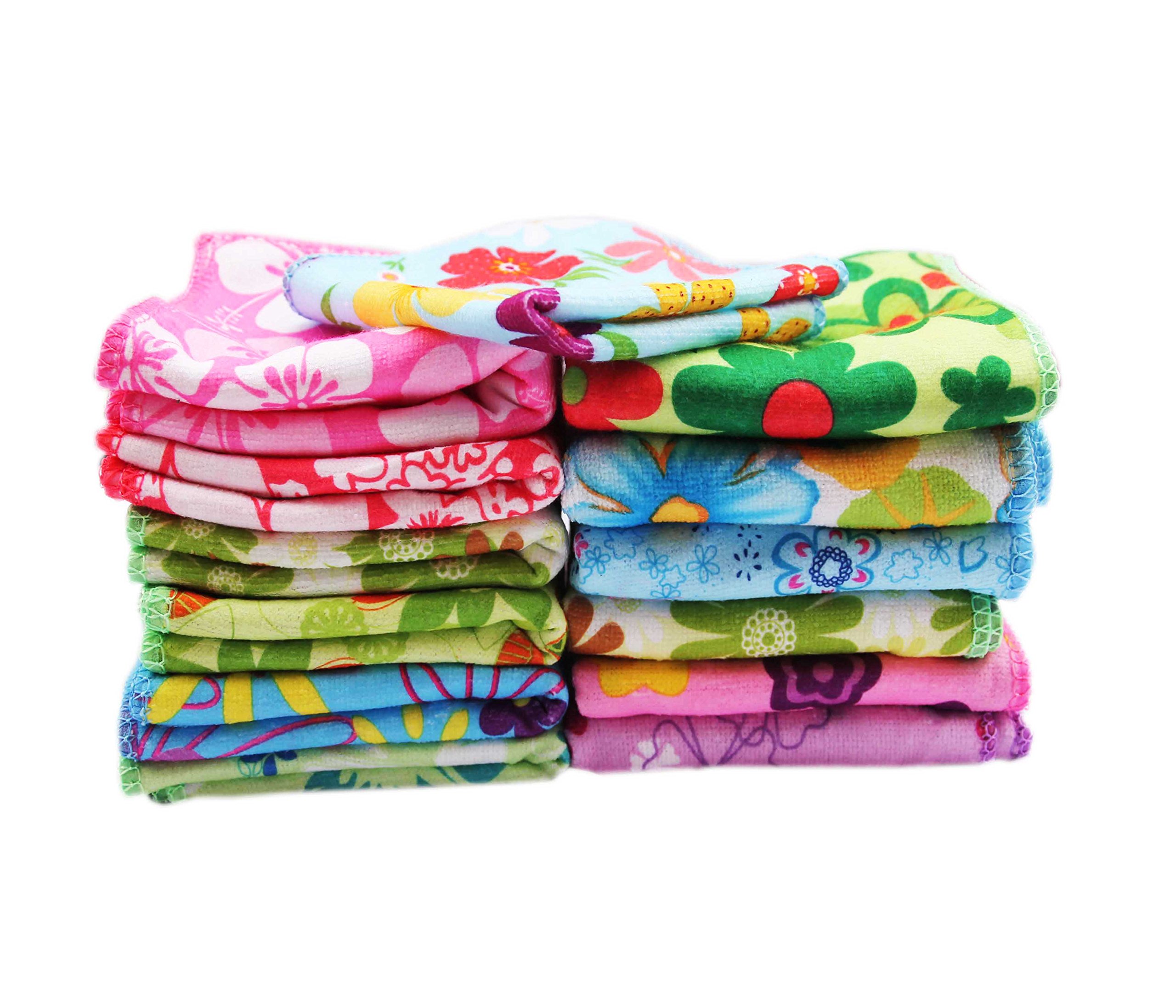 Ultra Soft Women's Cotton Printed Face Towels (Multicolor, 12x12 Inch) - 10 Pack | Gentle Skincare & Makeup Removal | Perfect for Spa, Travel & Daily Beauty Routine