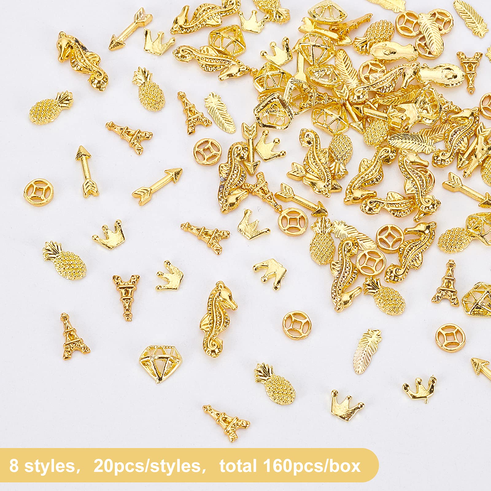 OLYCRAFT 120pcs Mixed Shape Resin Filler Diamond Tower Alloy Epoxy Resin Supplies - 8 Shapes for Jewelry Making, DIY Crafts, Home Decor (Includes Feather Shape & Gold Accessories) | Perfect for Resin Art, Pendants, Bracelets & Decorative Items