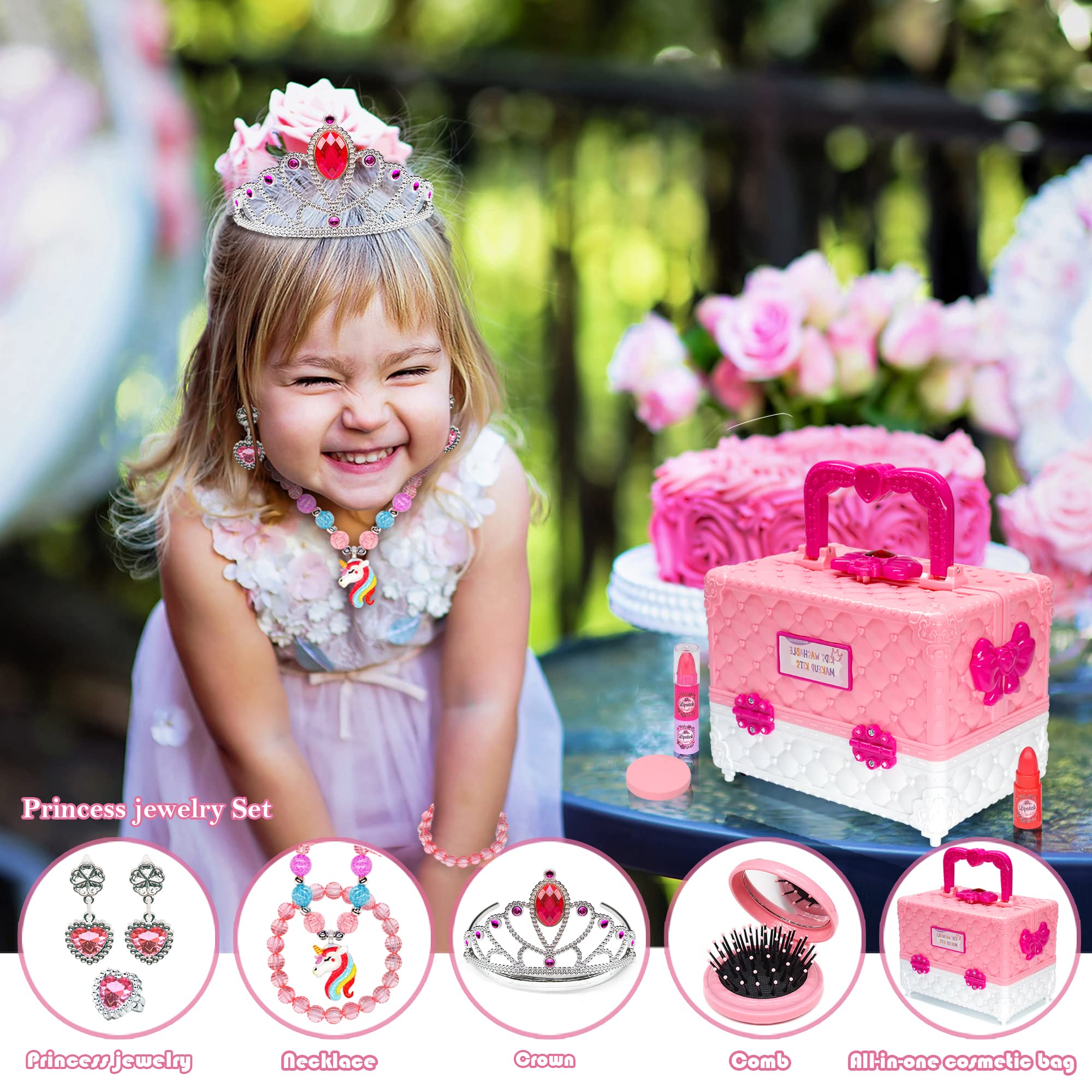 Washable Kids Makeup Kit - Princess Play Set for Girls 3-12, Birthday Gift