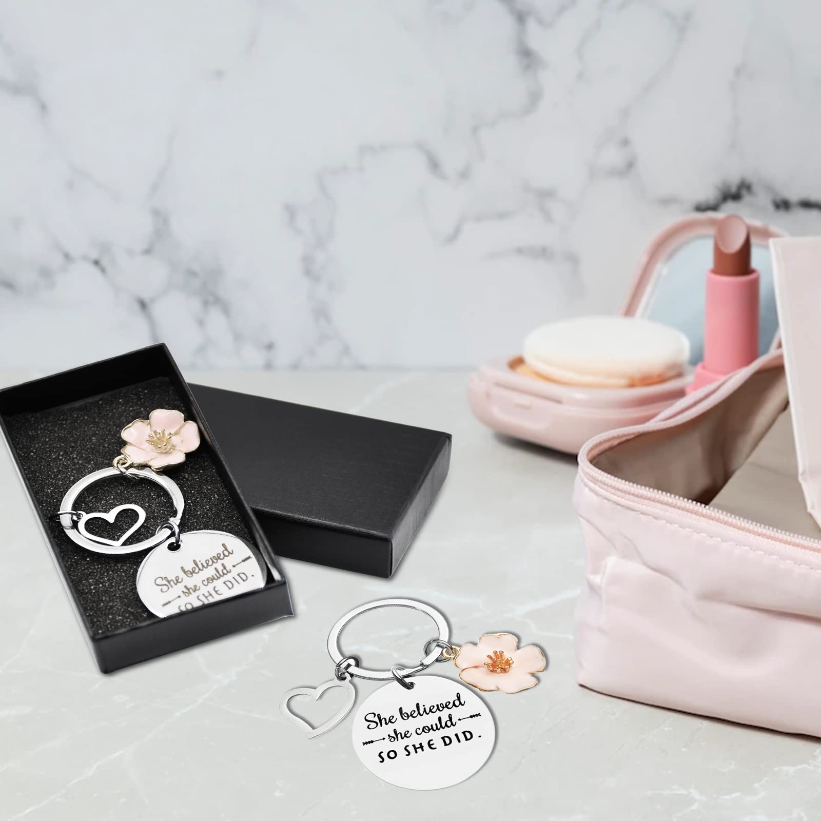 Pedenty 'She Believed She Could So She Did' Keychain - Inspirational Motivational Gifts for Women, Mom, Daughter, Friends - Perfect for Graduation, Birthday, Christmas & Daily Encouragement