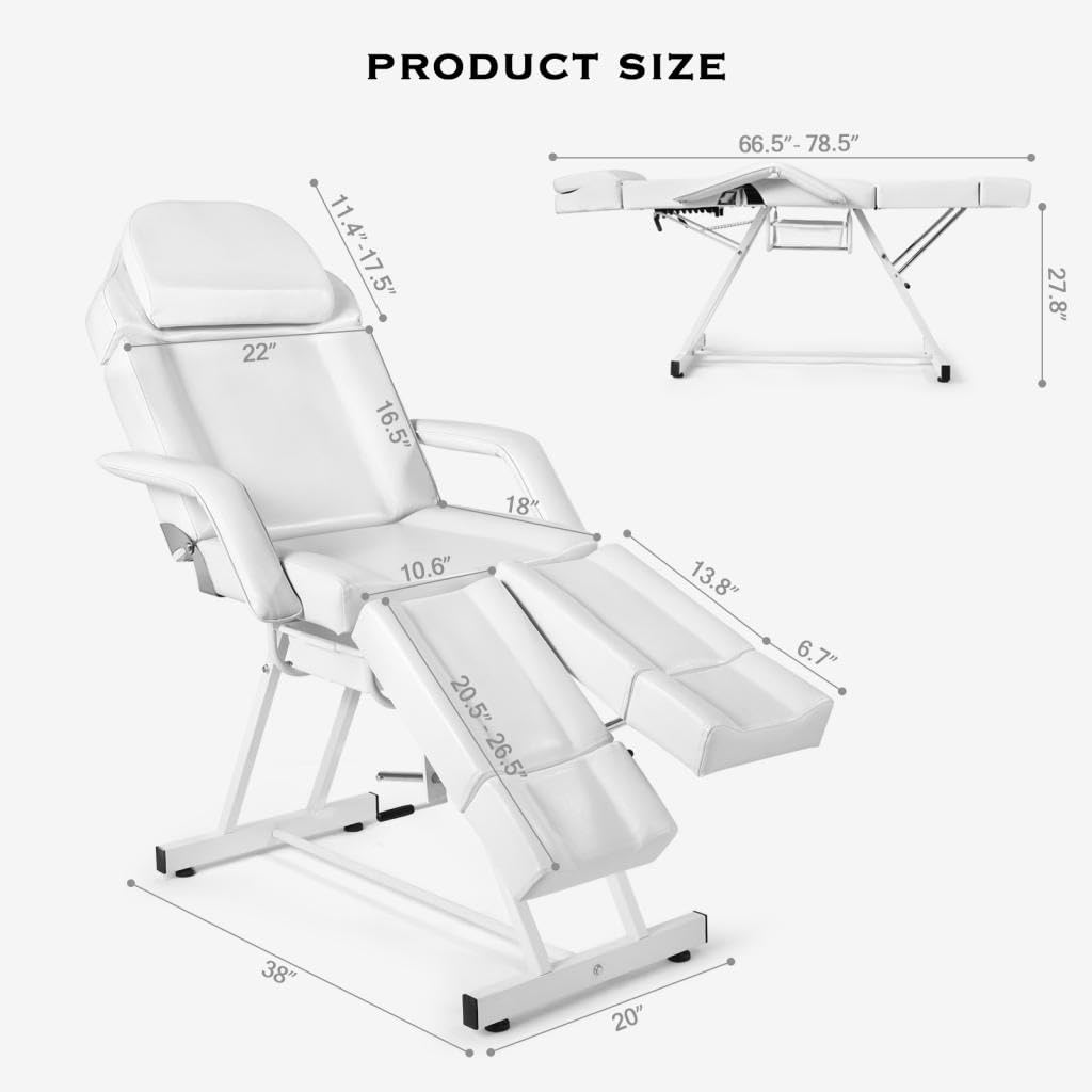 Professional Portable Massage Table - Adjustable Facial Bed & Lash Extension Bed with Tray & Split Footrests | Perfect for Salon, Spa, Home Use (White)