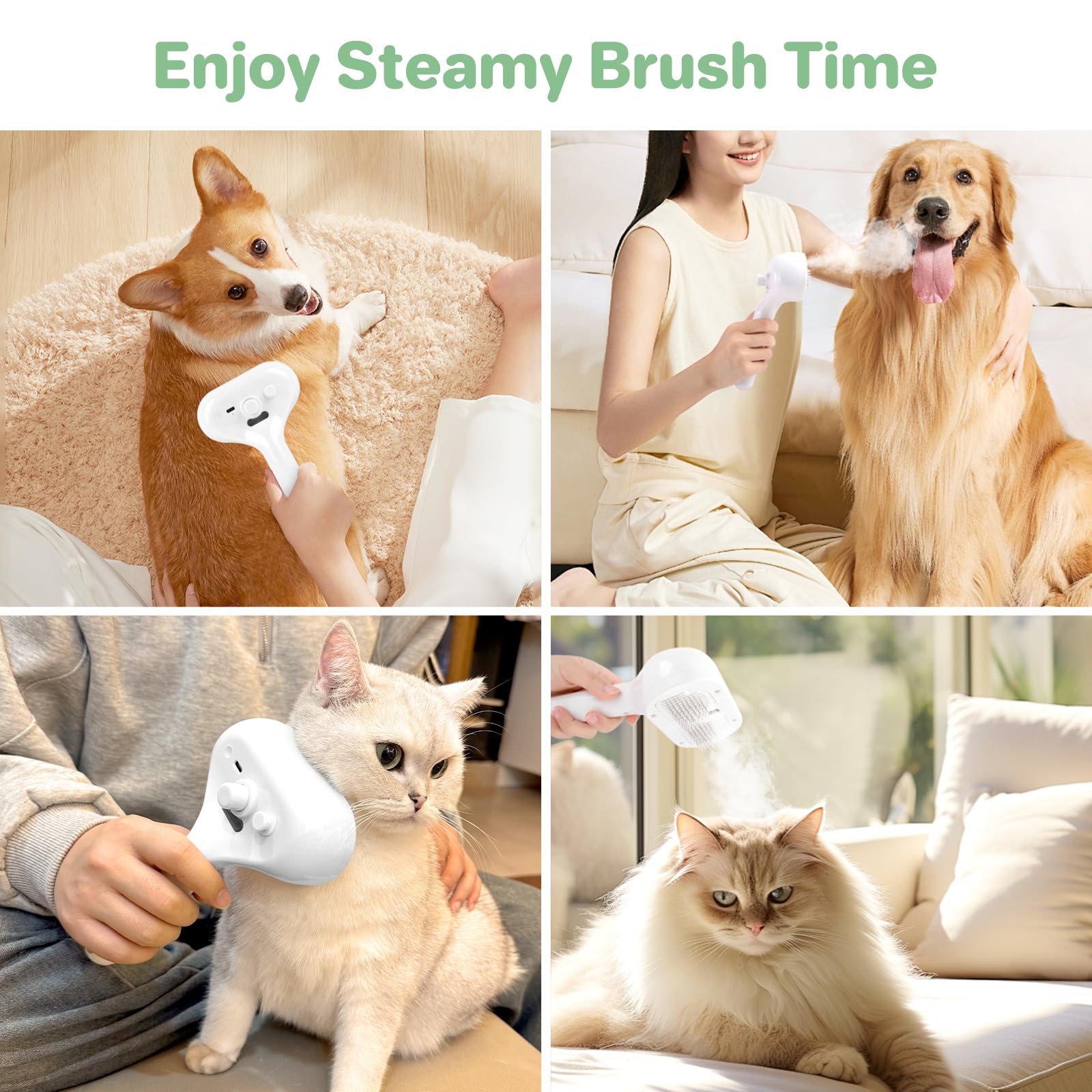 ETACCU 3-in-1 Pet Steam Brush for Dogs & Cats - Self-Cleaning Grooming Tool with Release Button to Remove Tangled & Loose Hair for Long/Short Haired Pets | Perfect for Shedding Control & At-Home Pet Grooming Sessions