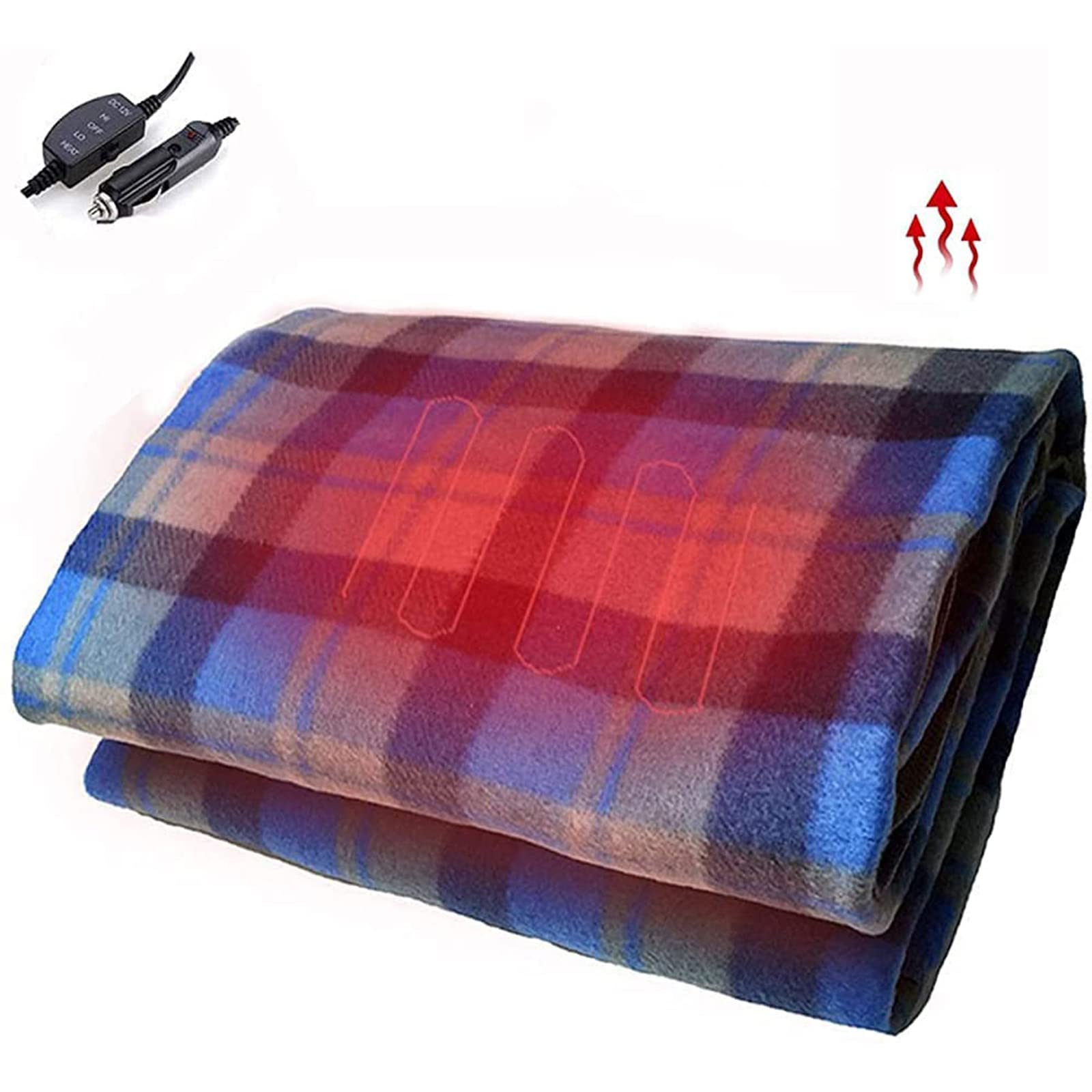 12V Electric Heated Shawl - Adjustable Temperature Car Heating Blanket for Travel & Home Use - Universal Belly & Knee Warmer with Cigarette Lighter Plug - Blue Cozy Winter Accessory (Perfect for Road Trips, Camping & Cold Office Days)