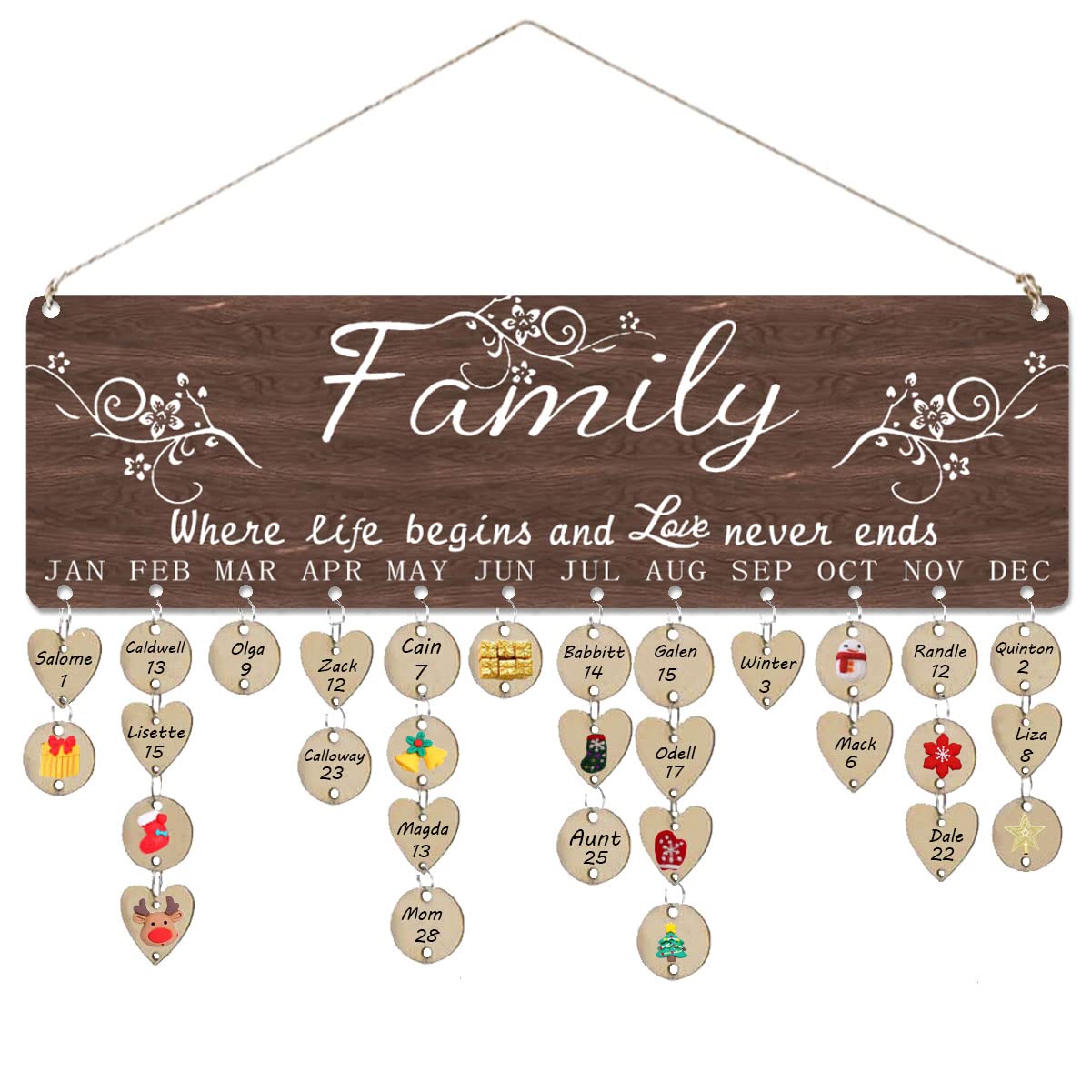 Personalized Wooden Family Birthday Reminder Calendar - Best Gift for Grandma & Mom from Daughter/Son | Birthday & Mother's Day Present | Wall Hanging Plaque for Home Decor & Memory Keeping